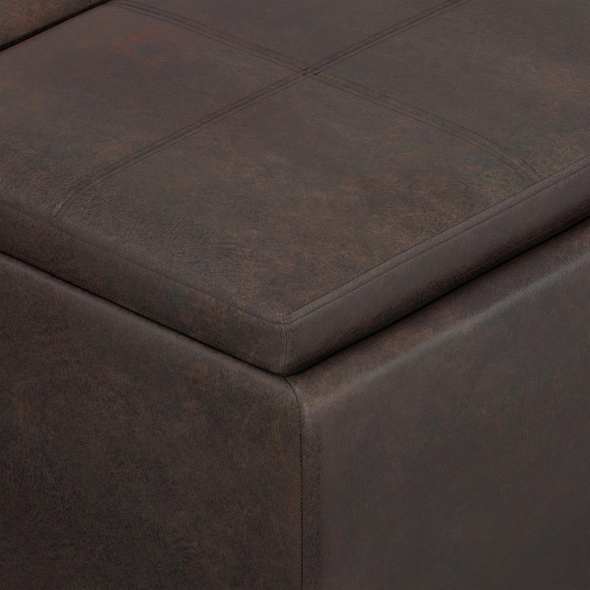 Avalon 42" Wide Vegan Leather Storage Ottoman in Brown