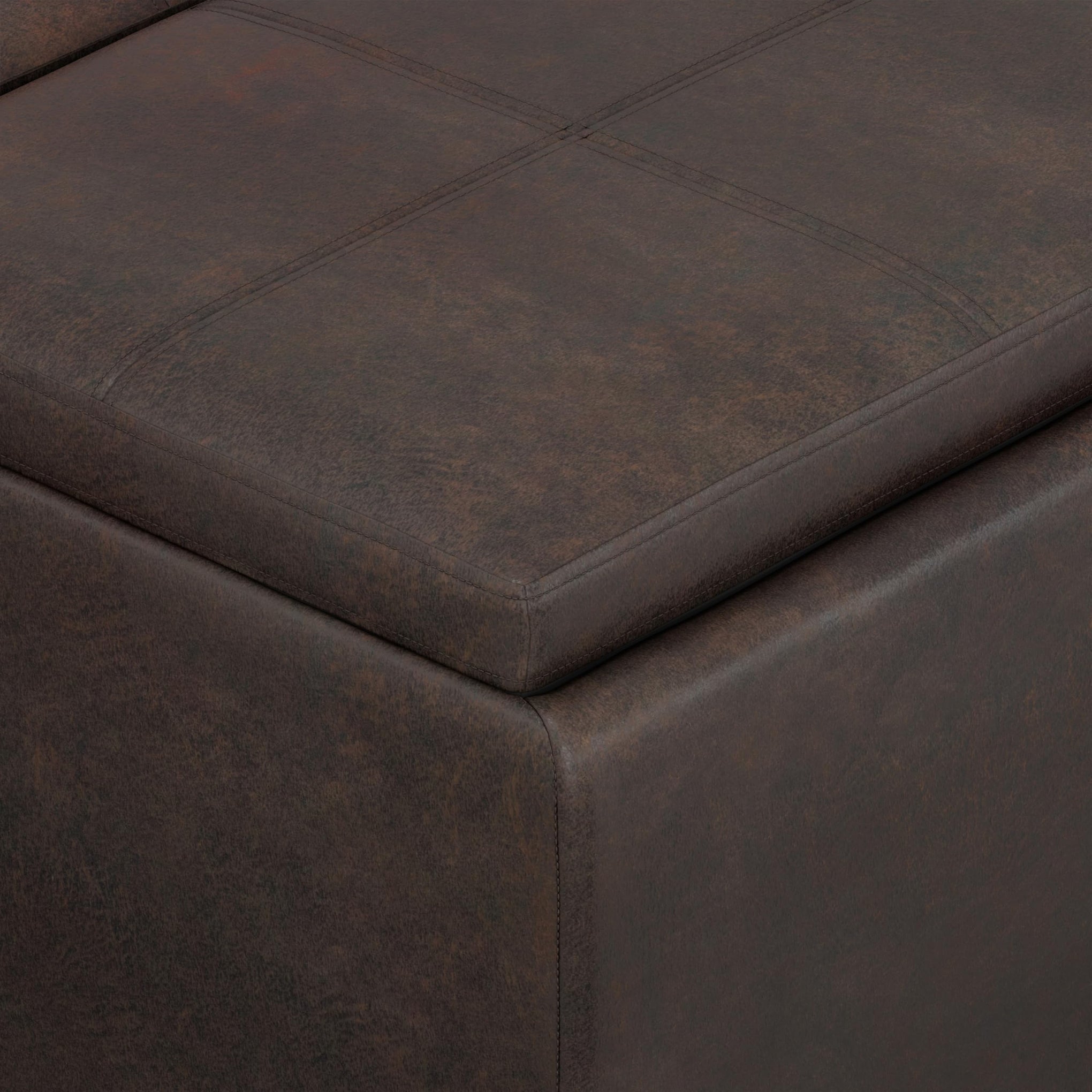 Avalon 42" Wide Vegan Leather Storage Ottoman in Brown