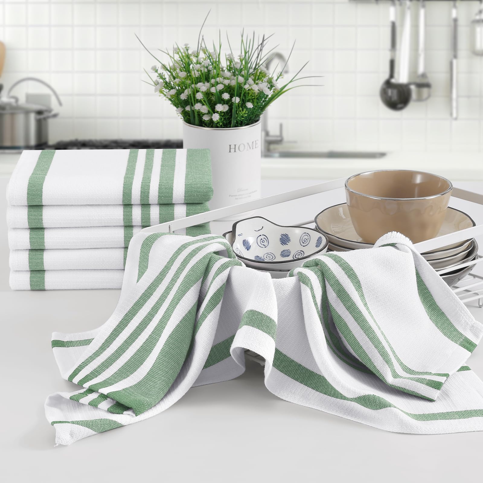 Premium Cotton Stripe Kitchen Towels 8 Pack (8 Count)