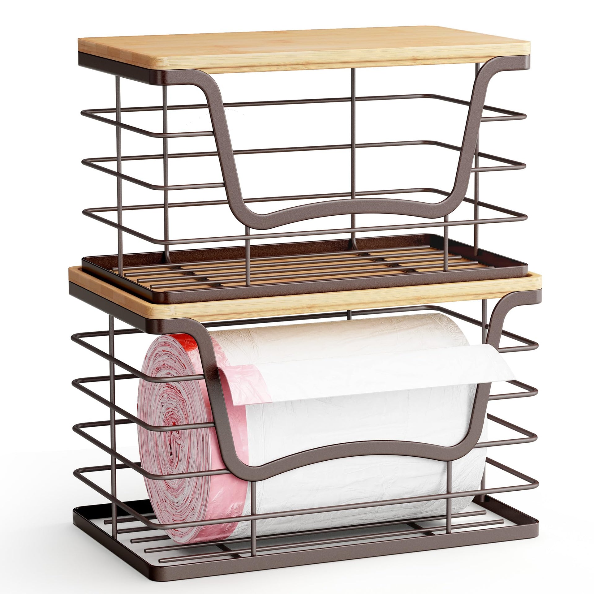 2 Pack Stackable Wire Storage Basket with Bamboo Lid (2 Count)