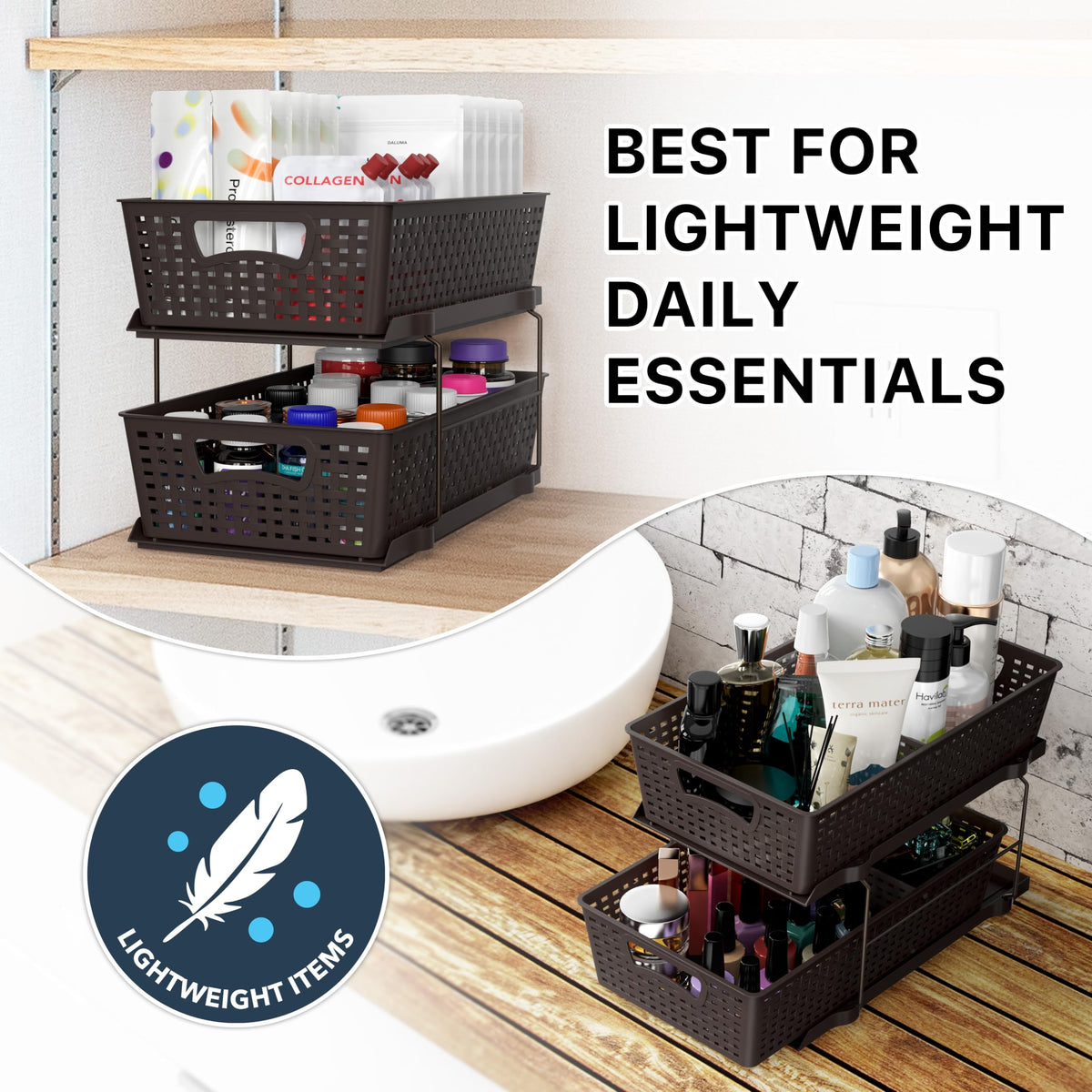 2 Tier Pull Out Sliding Drawer Under Sink Storage