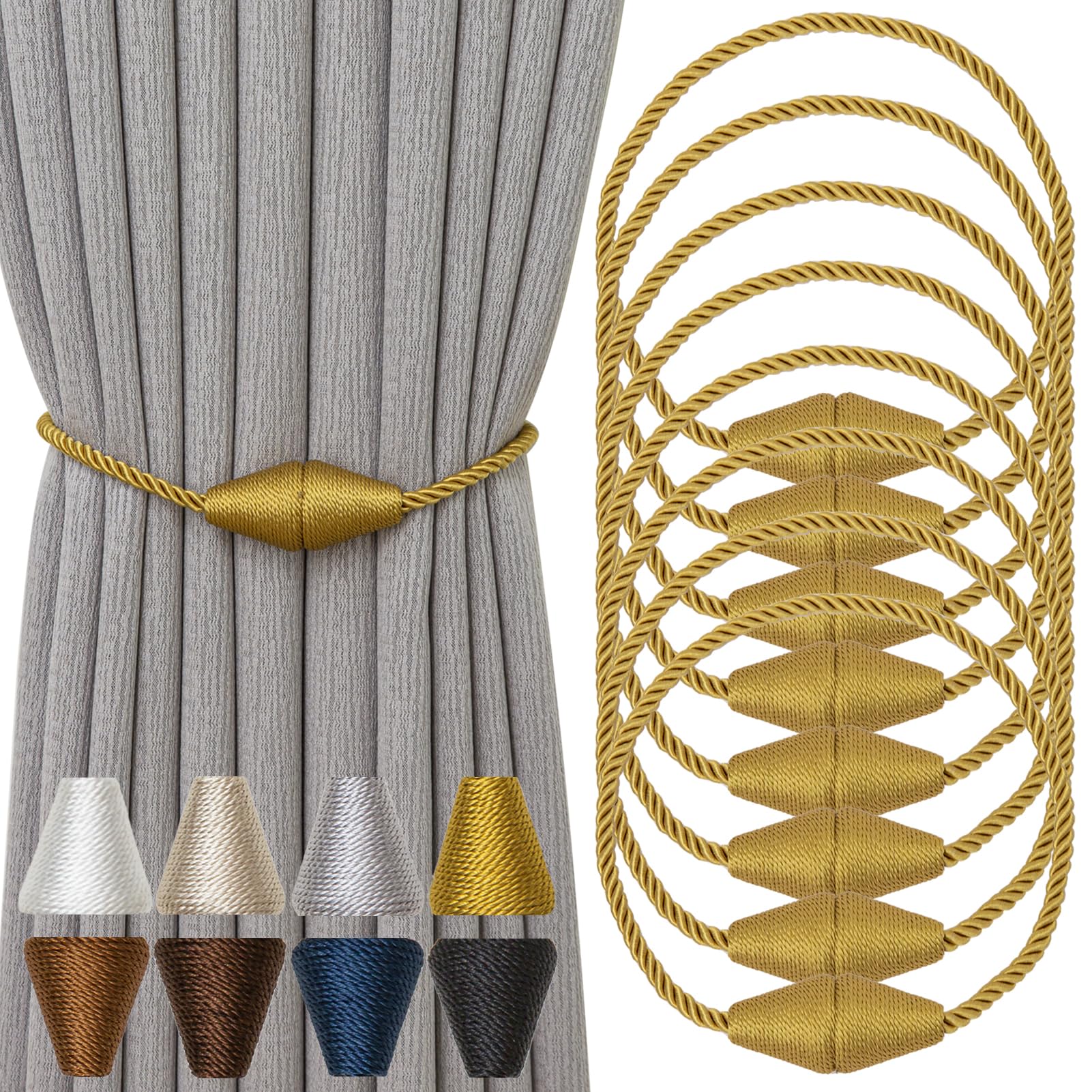 Magnetic Curtain Tiebacks 8 Pack Outdoor Rope Curtain Tie Backs Decorative Window Treatment Holdbacks for Home Decorative Curtain (8 Count)