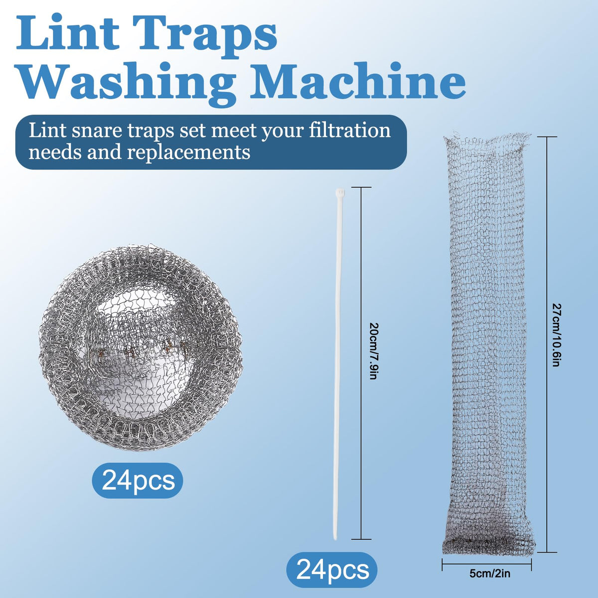 24 Pieces Stainless Steel Lint Traps for Washing Machine Hose