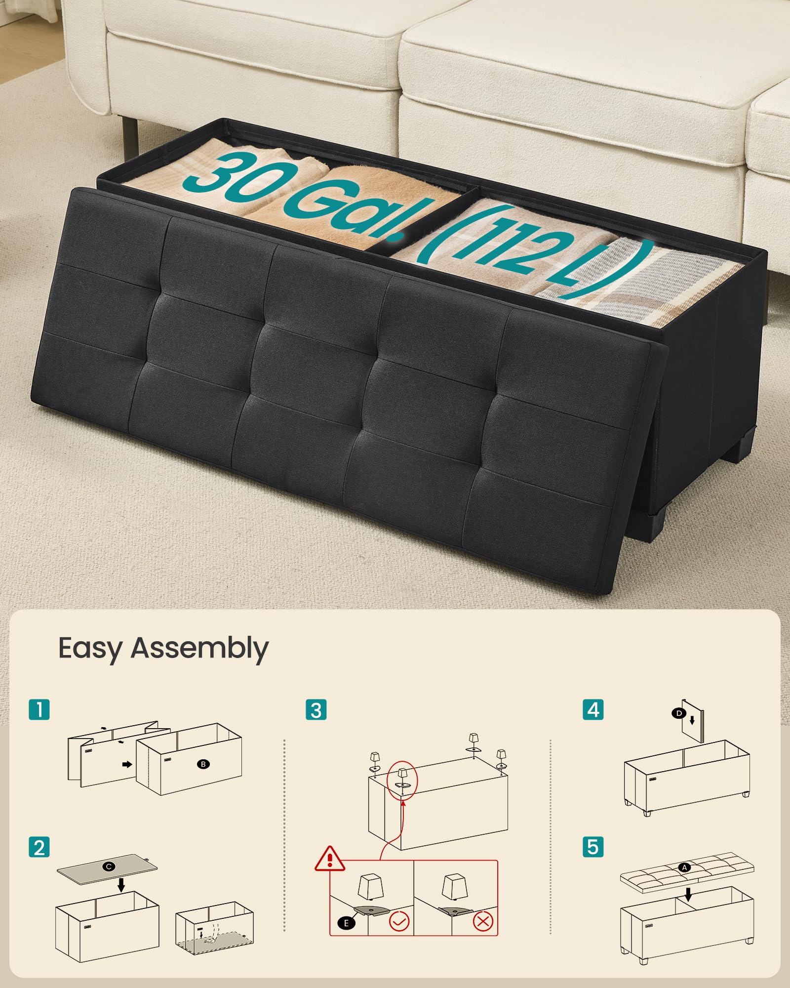 Storage Ottoman Bench with Legs