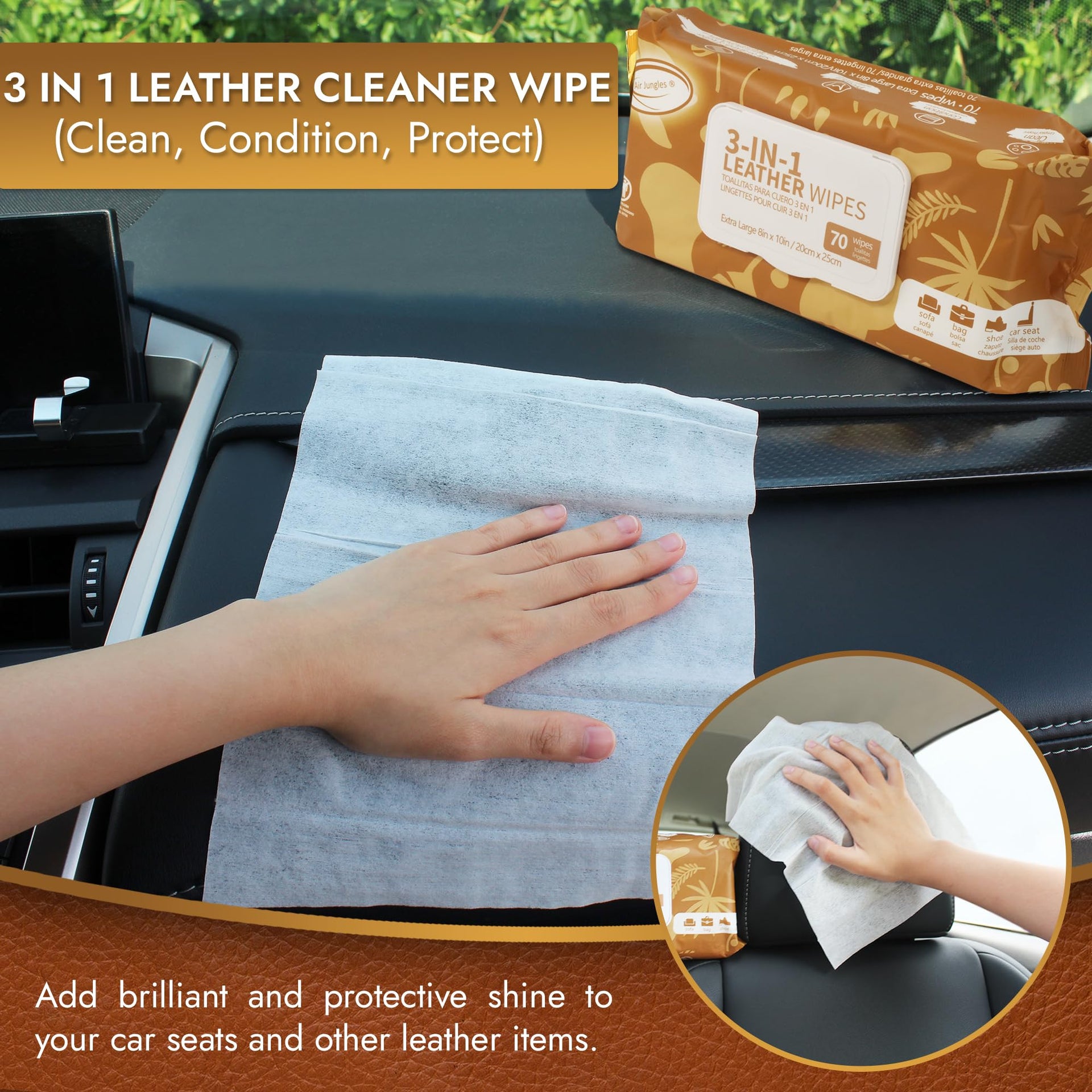 3in1 Leather Cleaner Wipes 70 Count (210 Count)