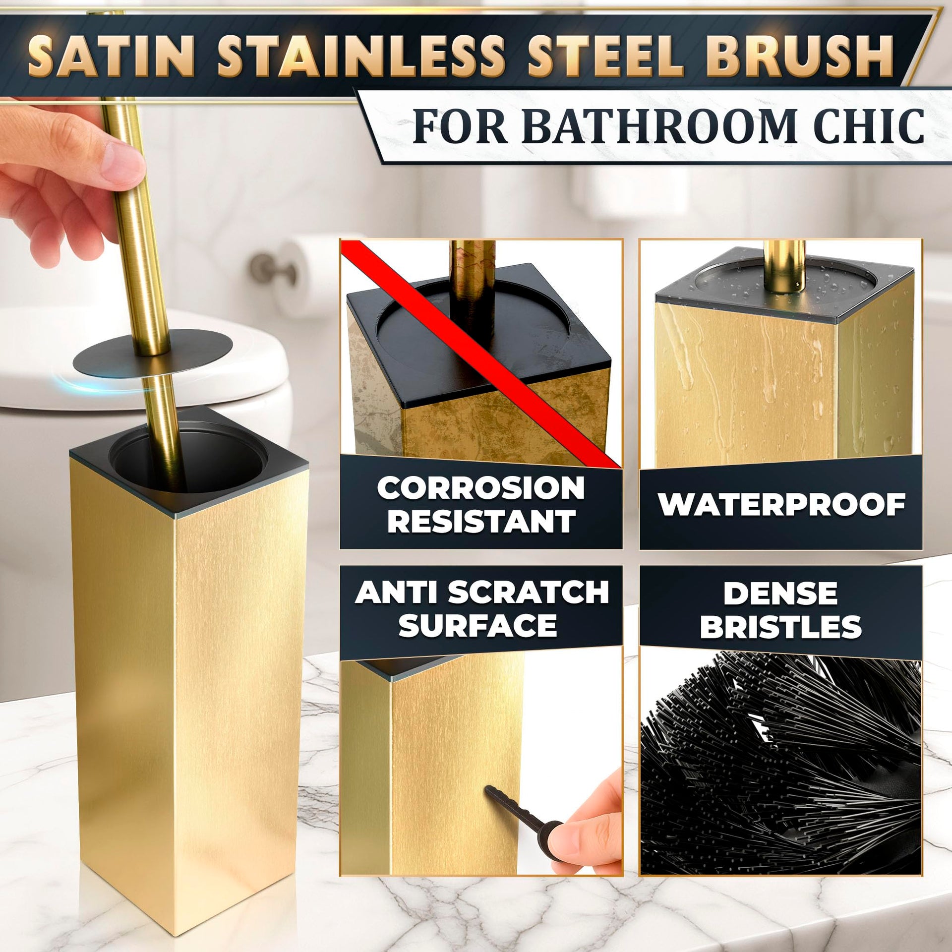 Gold Toilet Brush and Holder Set