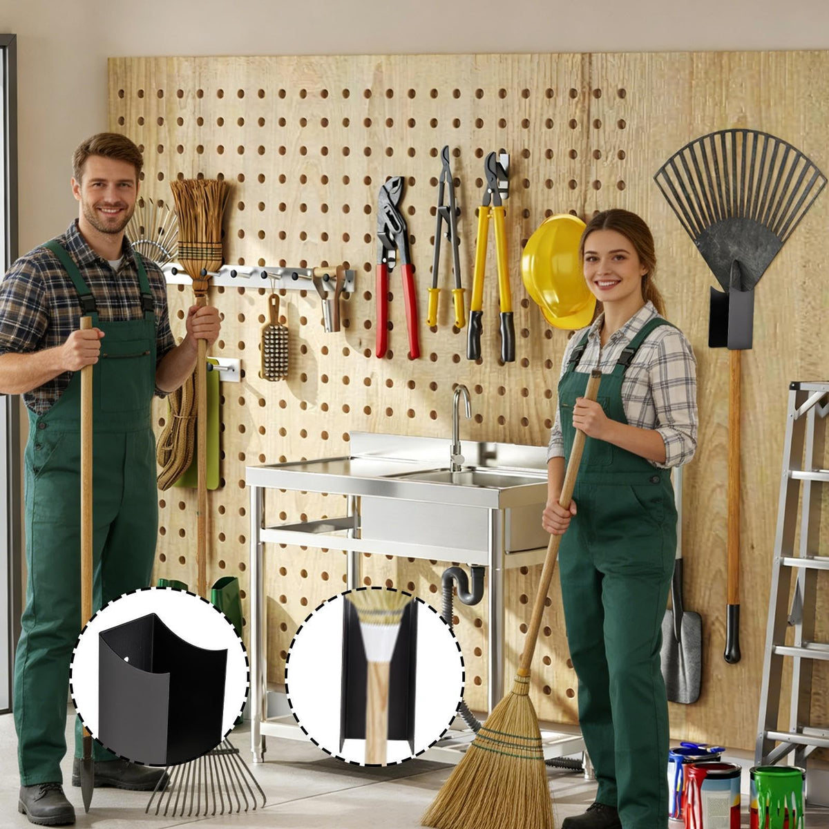 Broom Holder Wall Mount Garden Tools Organizer