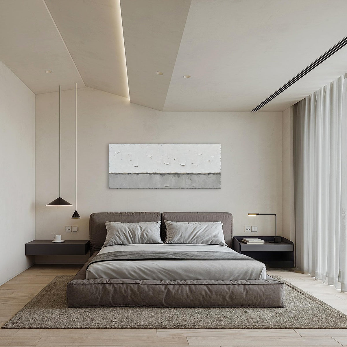 Art A large modern art painting in a minimalist grey and white style