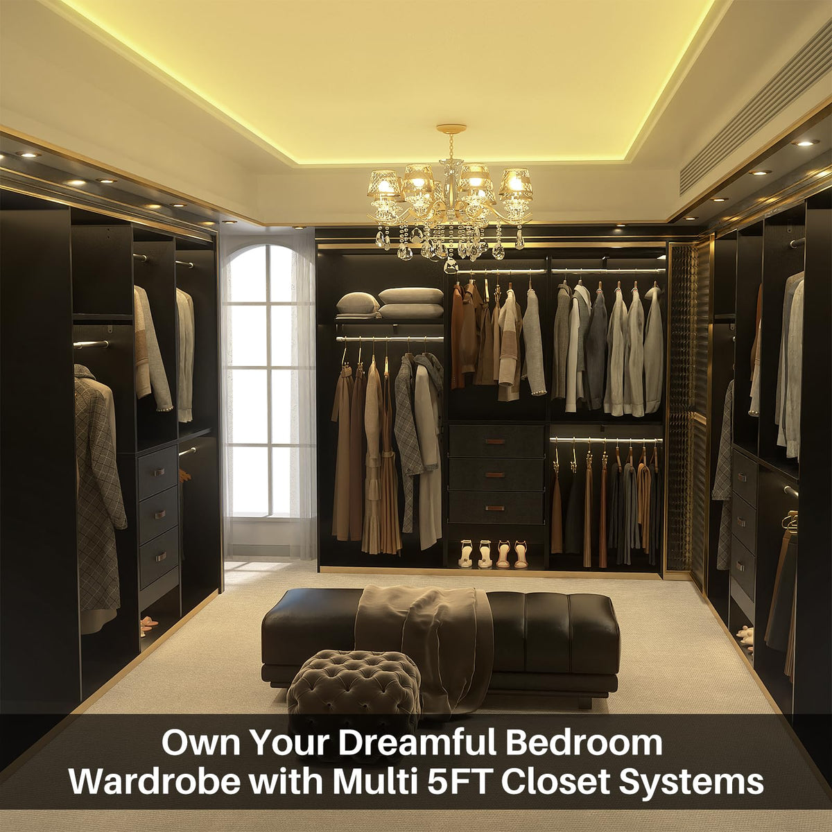5FT Small Closet System with 3 Fabric Drawers