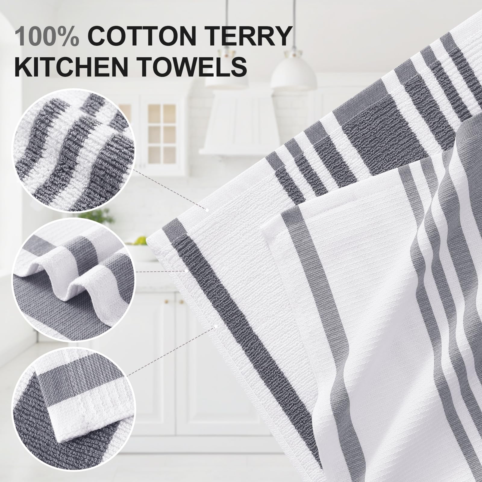 Premium Cotton Stripe Kitchen Towels 6 Pack (6 Count)