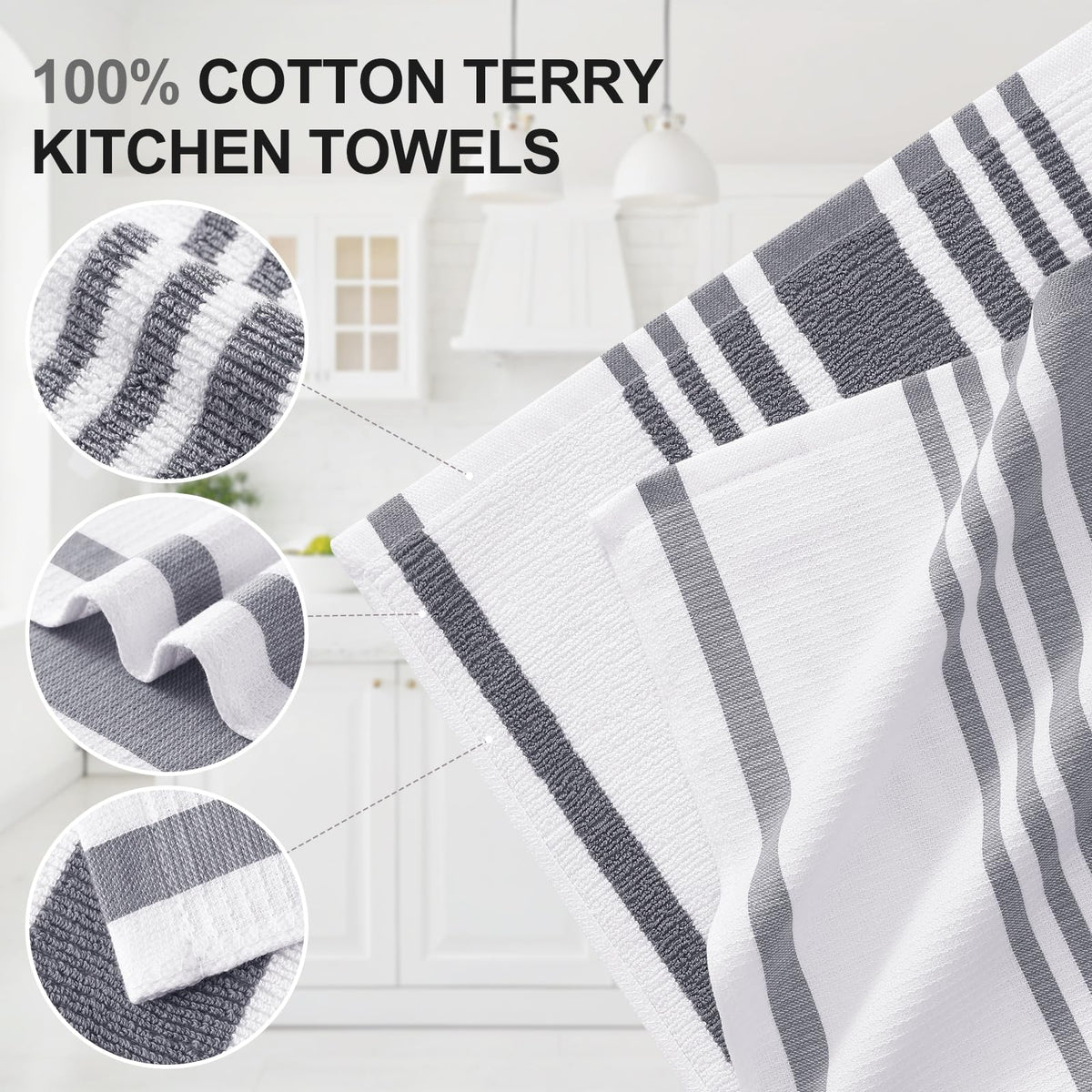 Premium Cotton Stripe Kitchen Towels 3 Pack (3 Count)