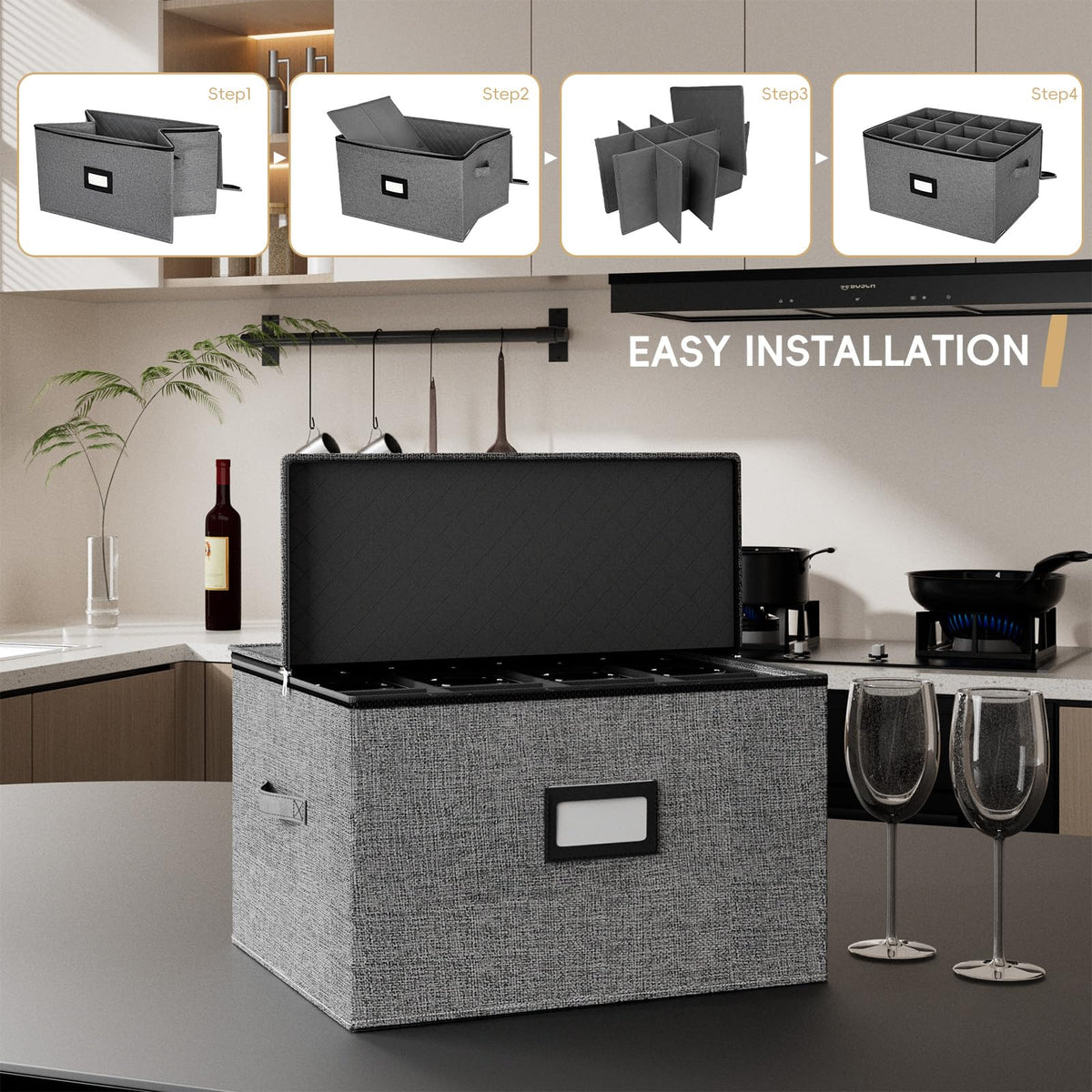 Wine Glass Storage Box with Dividers