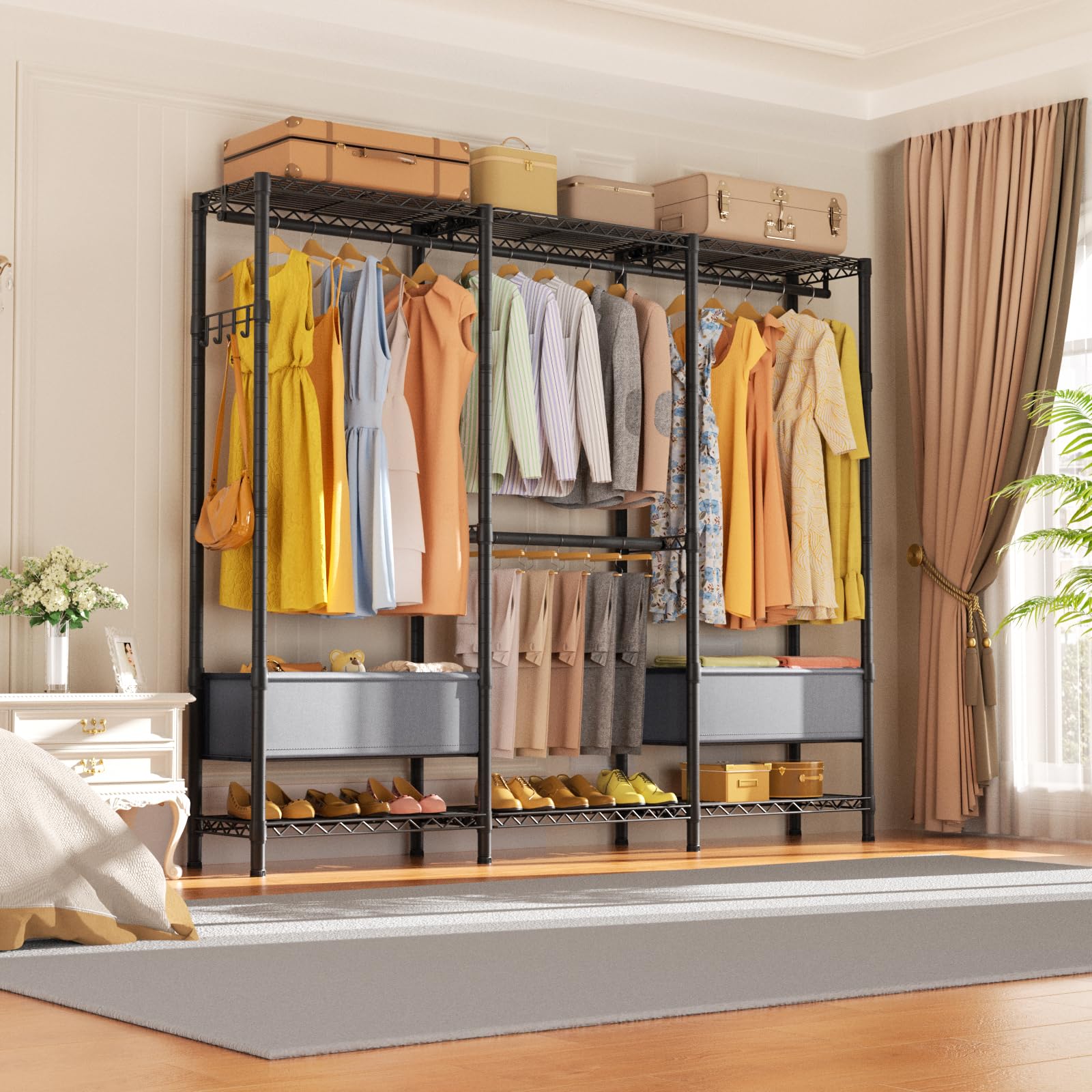 Heavy Duty Clothes Rack Metal Wardrobe with Adjustable Wire Shelves