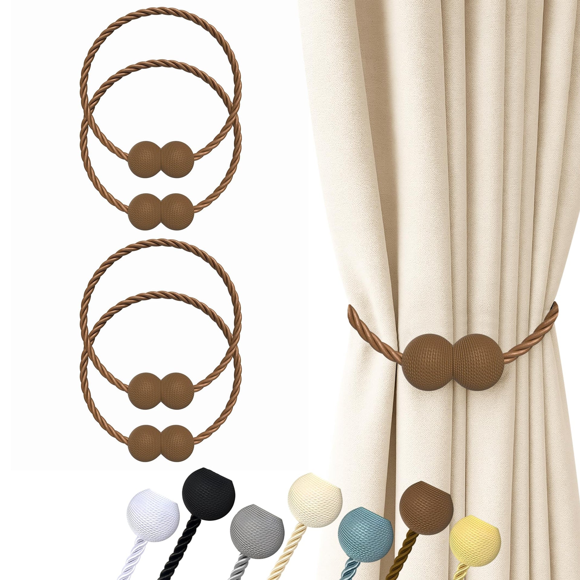 Magnetic Curtain Tiebacks Dark Brown 4pcs