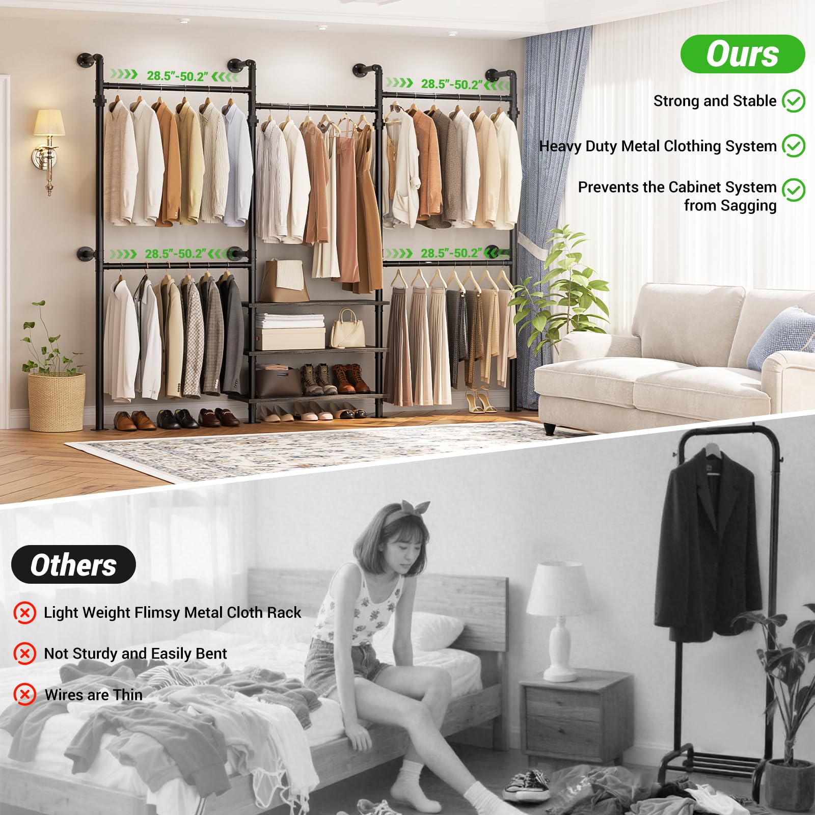 Expandable Industrial Pipe Clothing Rack
