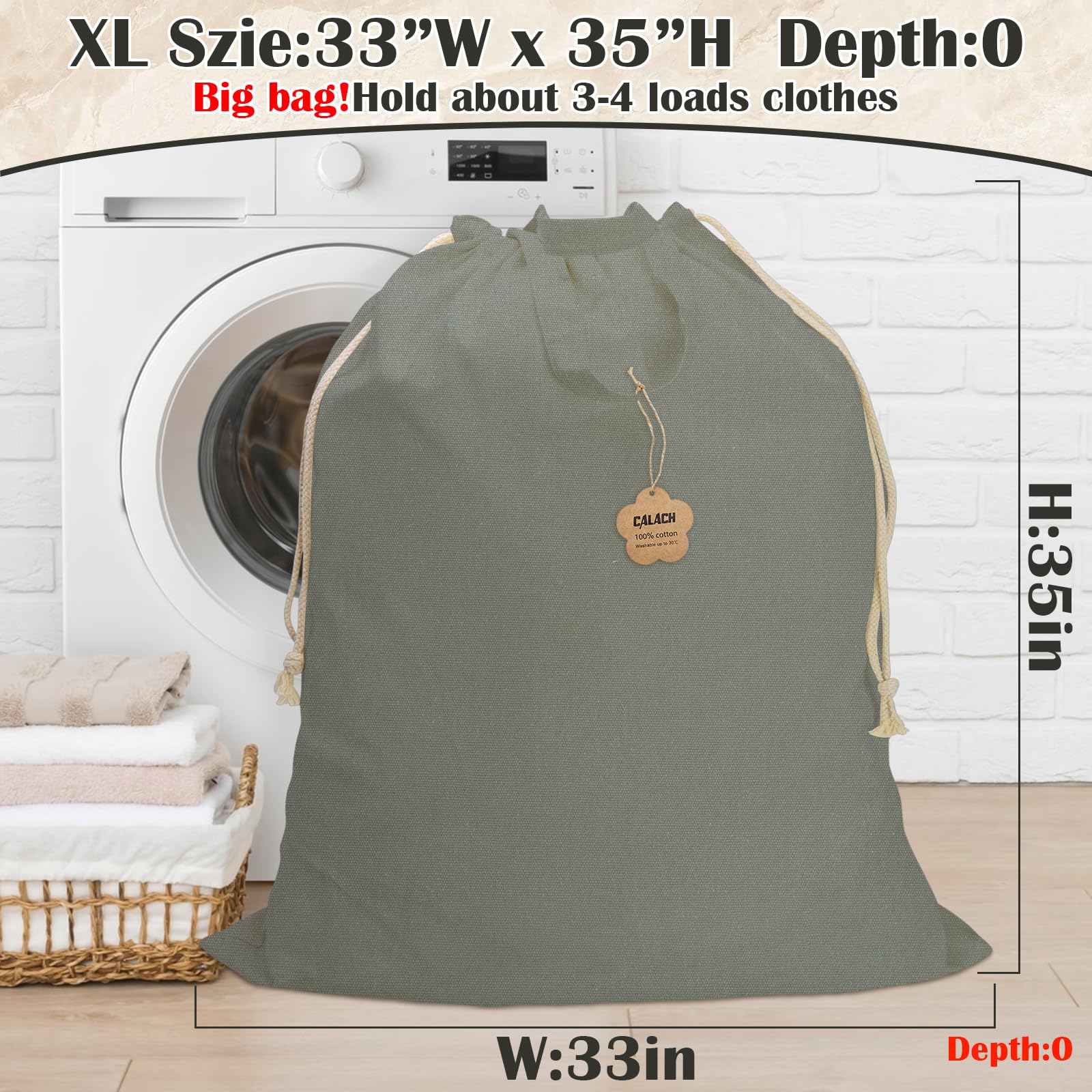 Cotton Canvas Laundry Bag 33"Wx 35"H