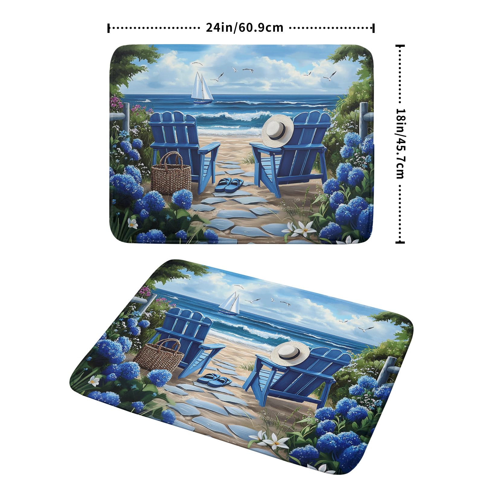 Summer Beach Dish Drying Mat 18x24 Inch Sea Shells Flowers Kitchen Mats Blue Microfiber Absorbent Dish Drainer Rack Mats Non