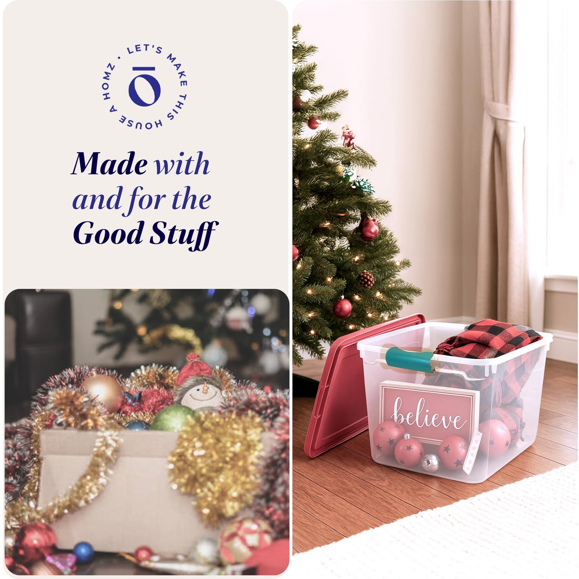Holiday Tote Plastic Storage Bin with Lid (4 Count)