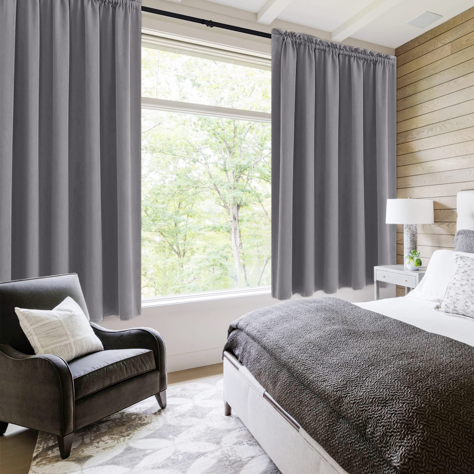 Wide Blackout Curtains for Bedroom Living Room 60 x 63 Inch Long Grey (2 Count)