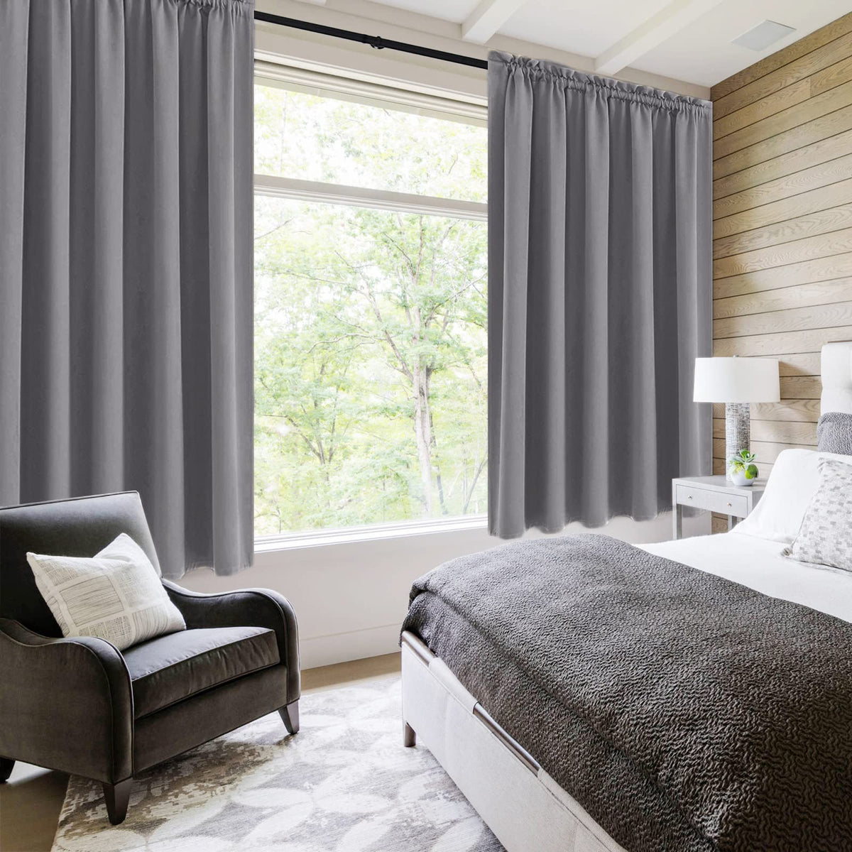 Wide Blackout Curtains for Bedroom Living Room 60 x 63 Inch Long Grey (2 Count)