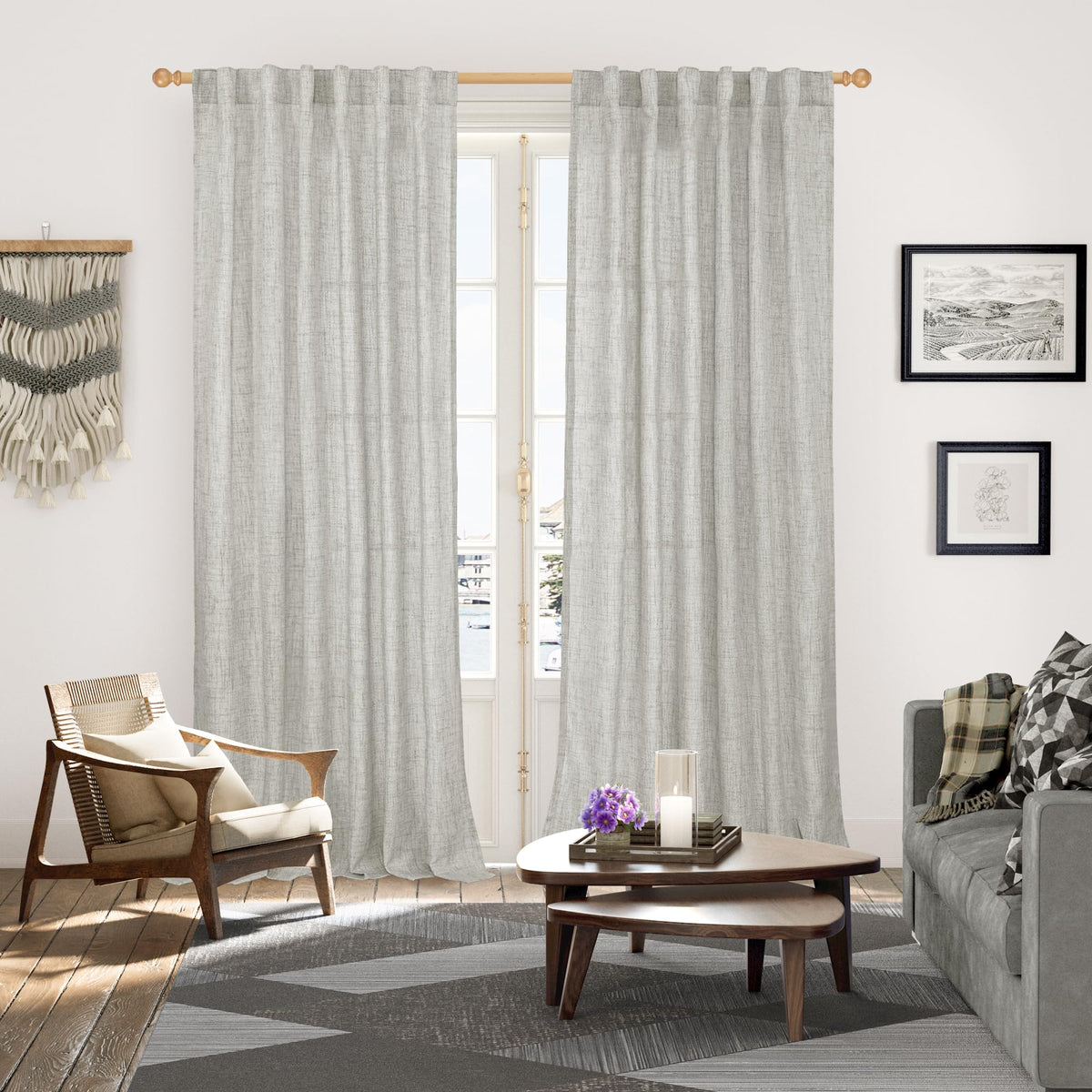 Linen Curtains 95 Inches Long for Living Room Light Filtering (2 Count)