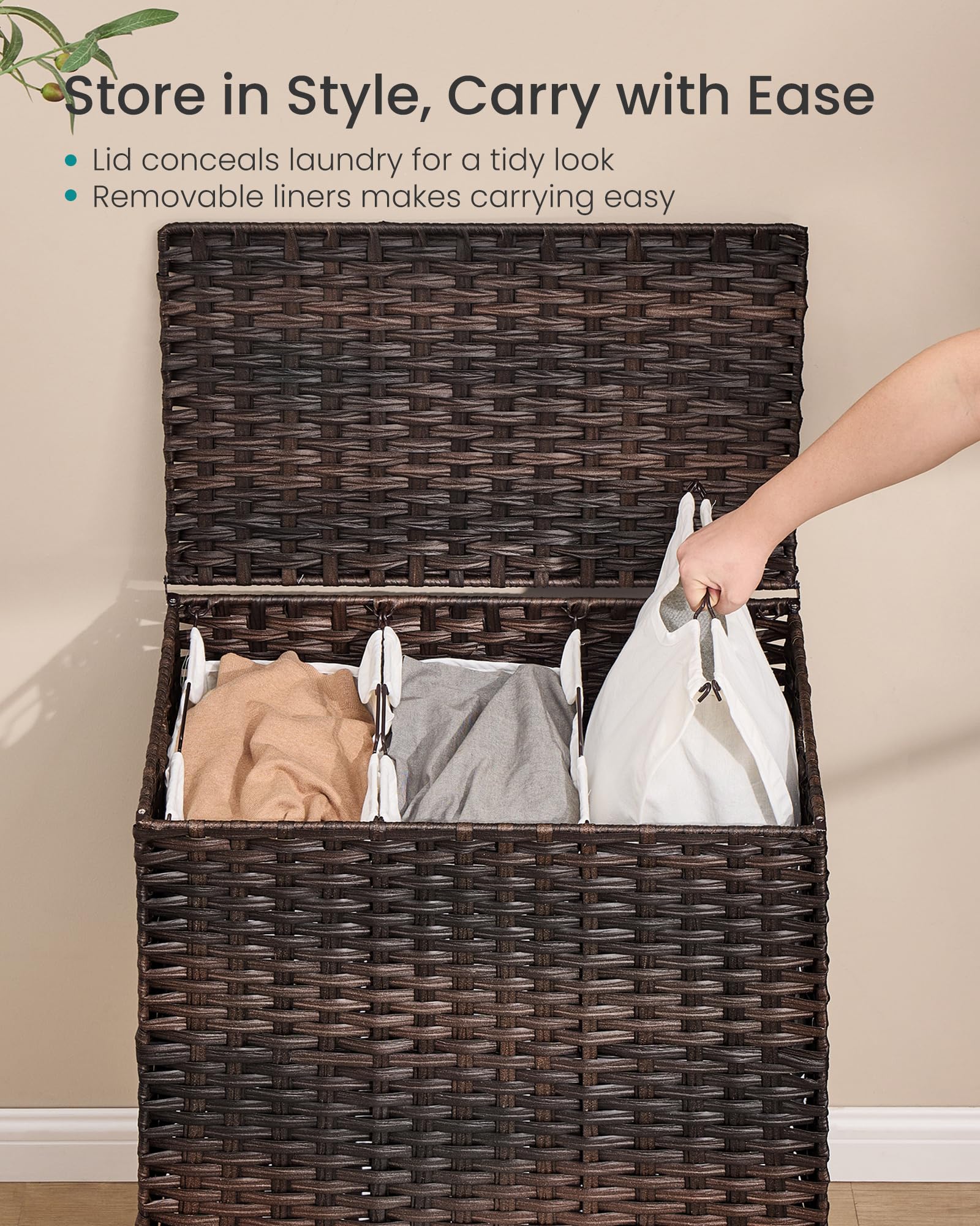 3 Section Laundry Hamper with Lid
