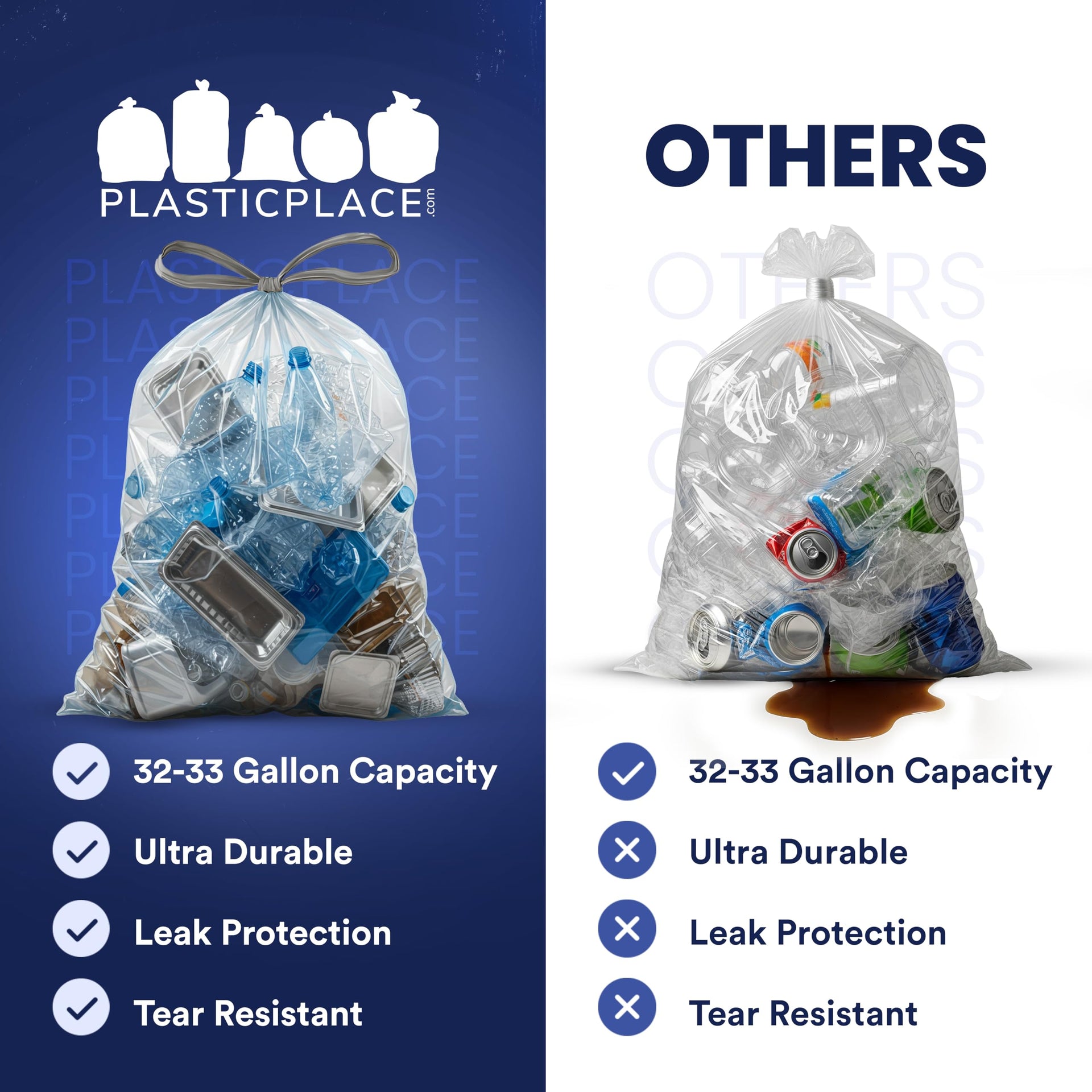 32 33 Gallon Recycling Bags │ 0.9 Mil │ Clear Drawstring Garbage Can Liners │ 33" x 38" (100 Count)