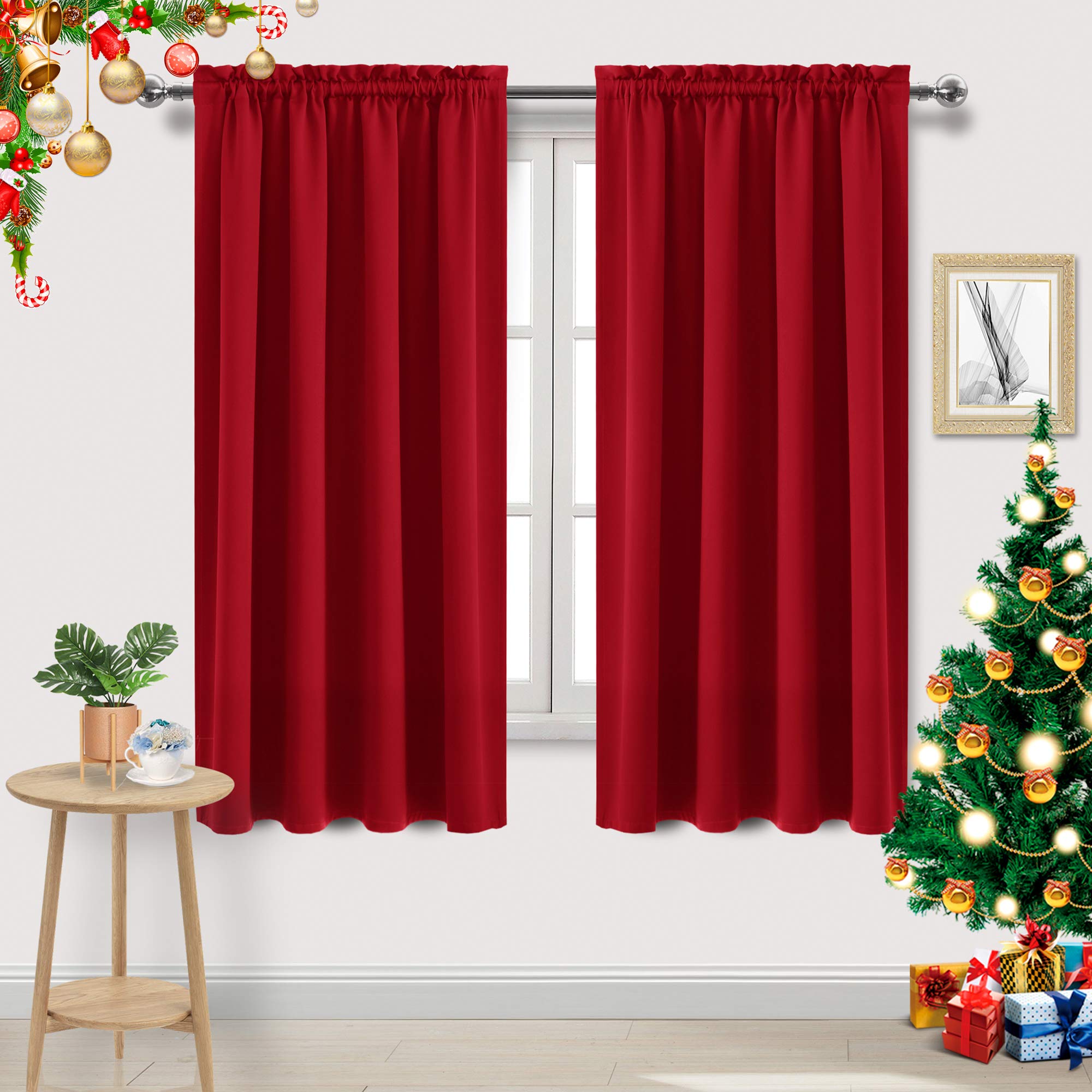 Blackout Curtains for Bedroom Living Room 52 x 63 Inch Long Red (2 Count)