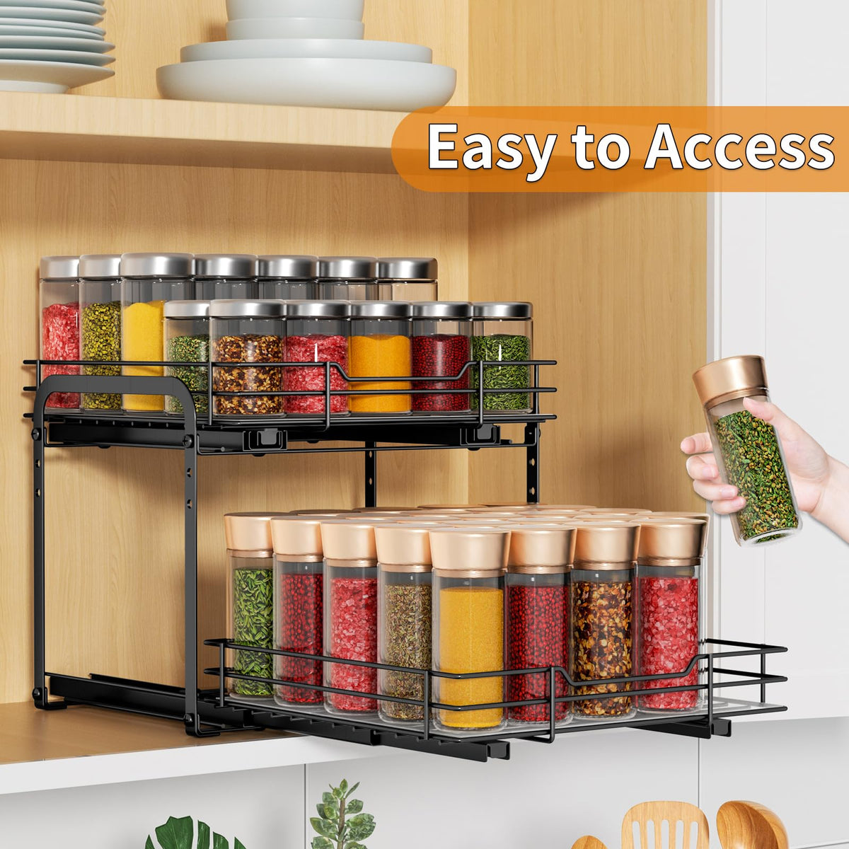 2 Tier Pull Out Spice Rack Organizer for Cabinet