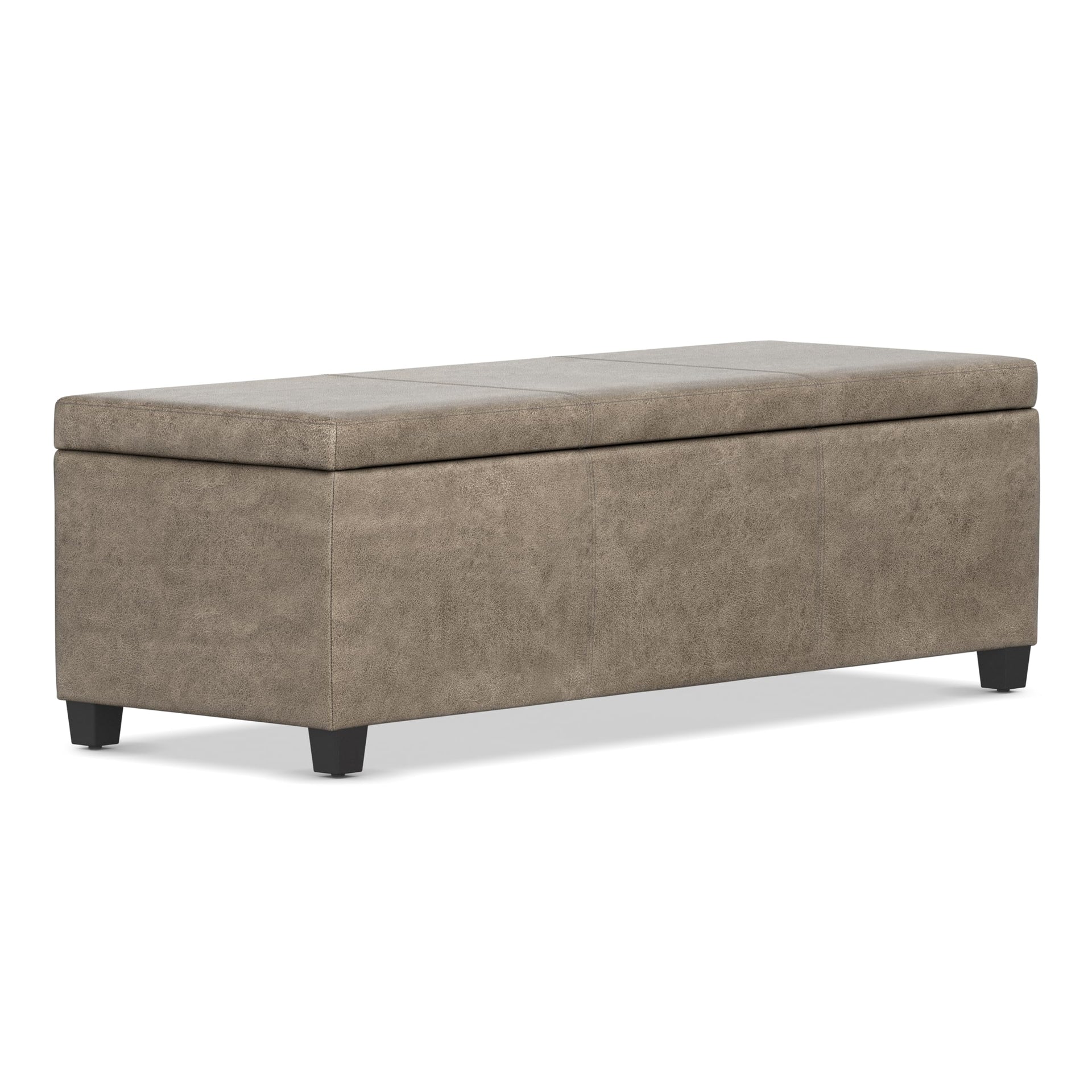 Avalon 48" Wide Vegan Leather Storage Ottoman in Grey Brown