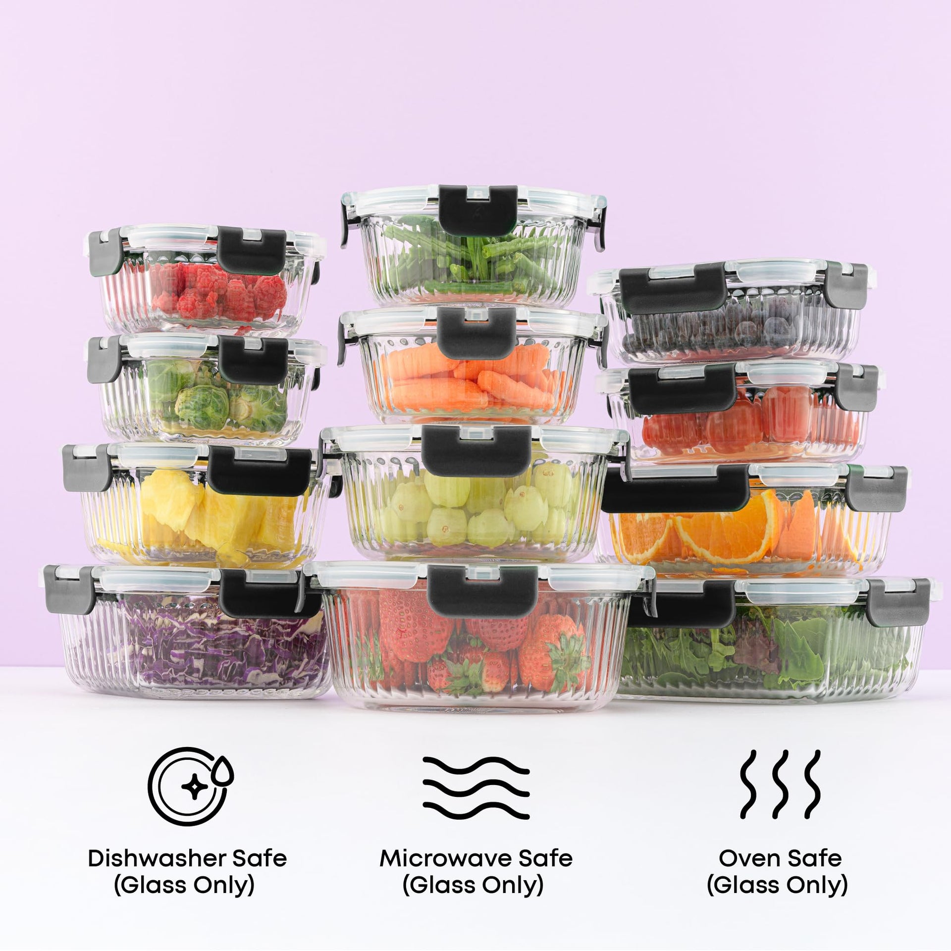 24pc Borosilicate Glass Storage Containers with Lids (24 Count)