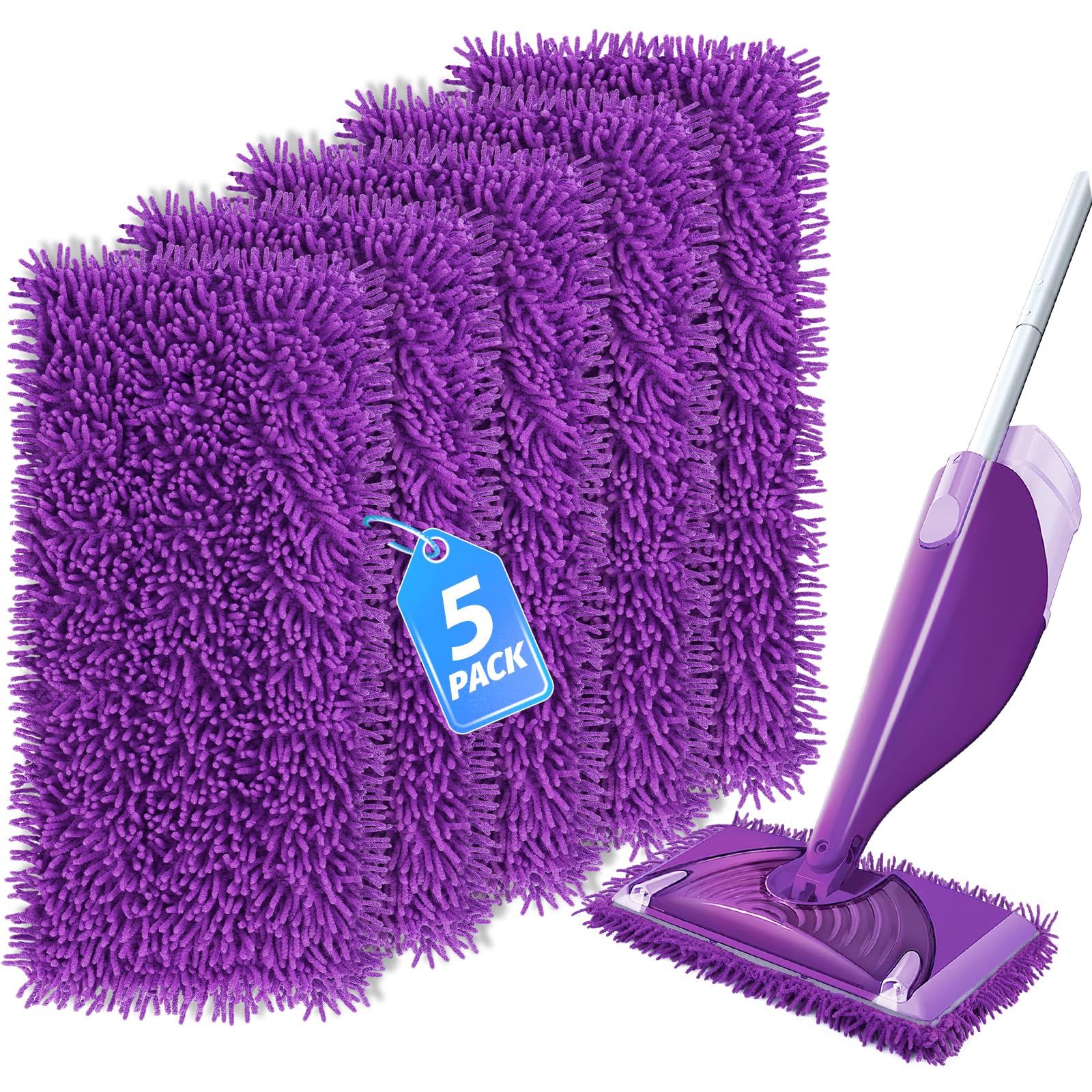 Reusable Mop Pads Compatible with Swiffer Wet Jet Mop Refills Microfiber Mopping Pads Wet & Dry Use Mop Replacement Pad for Swiffer Wetjet Cleaning Supplies 5 Pack (5 Count)
