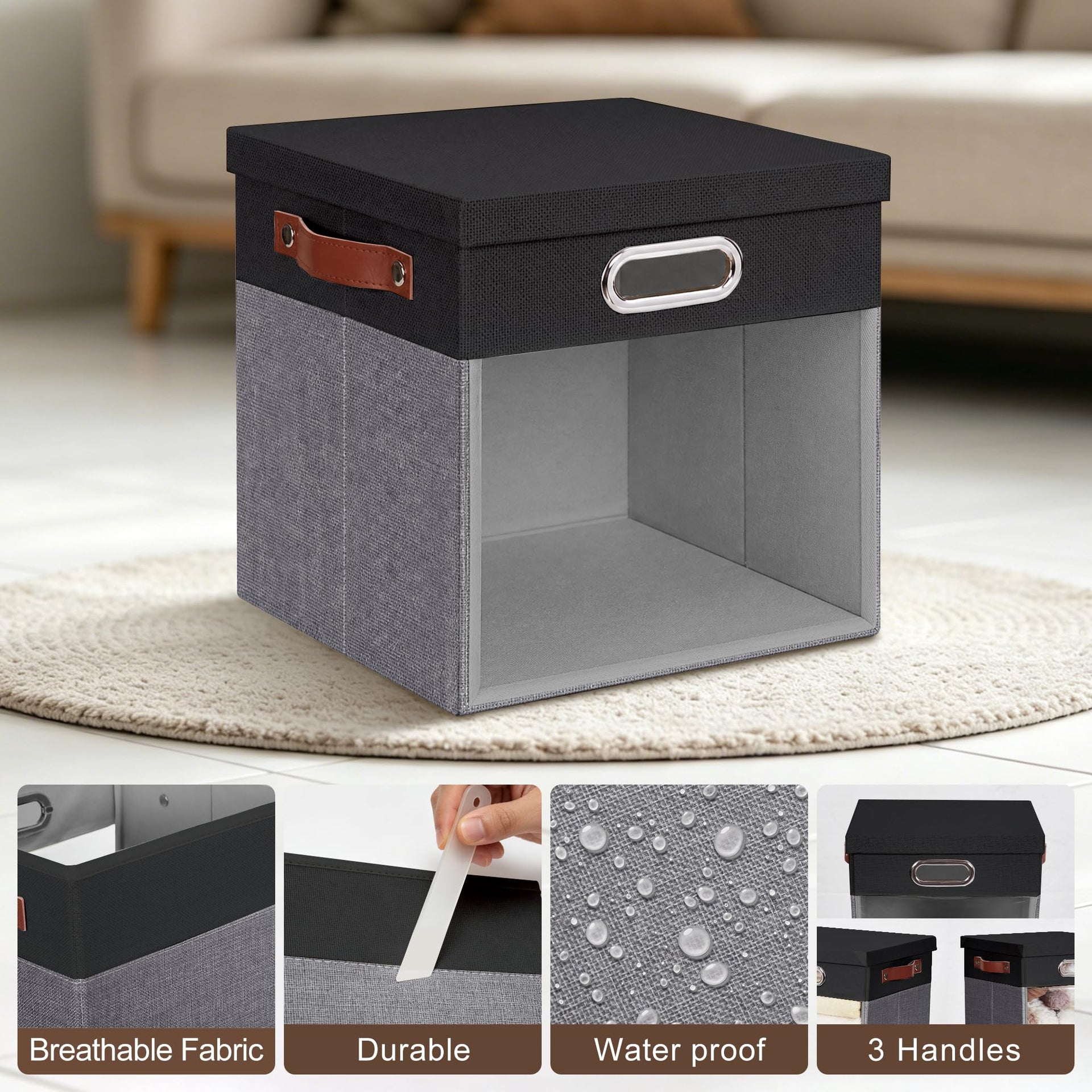 13x13 Inch Ultra Thick Fabric Storage Bins with Lids & Windows (3 Count)