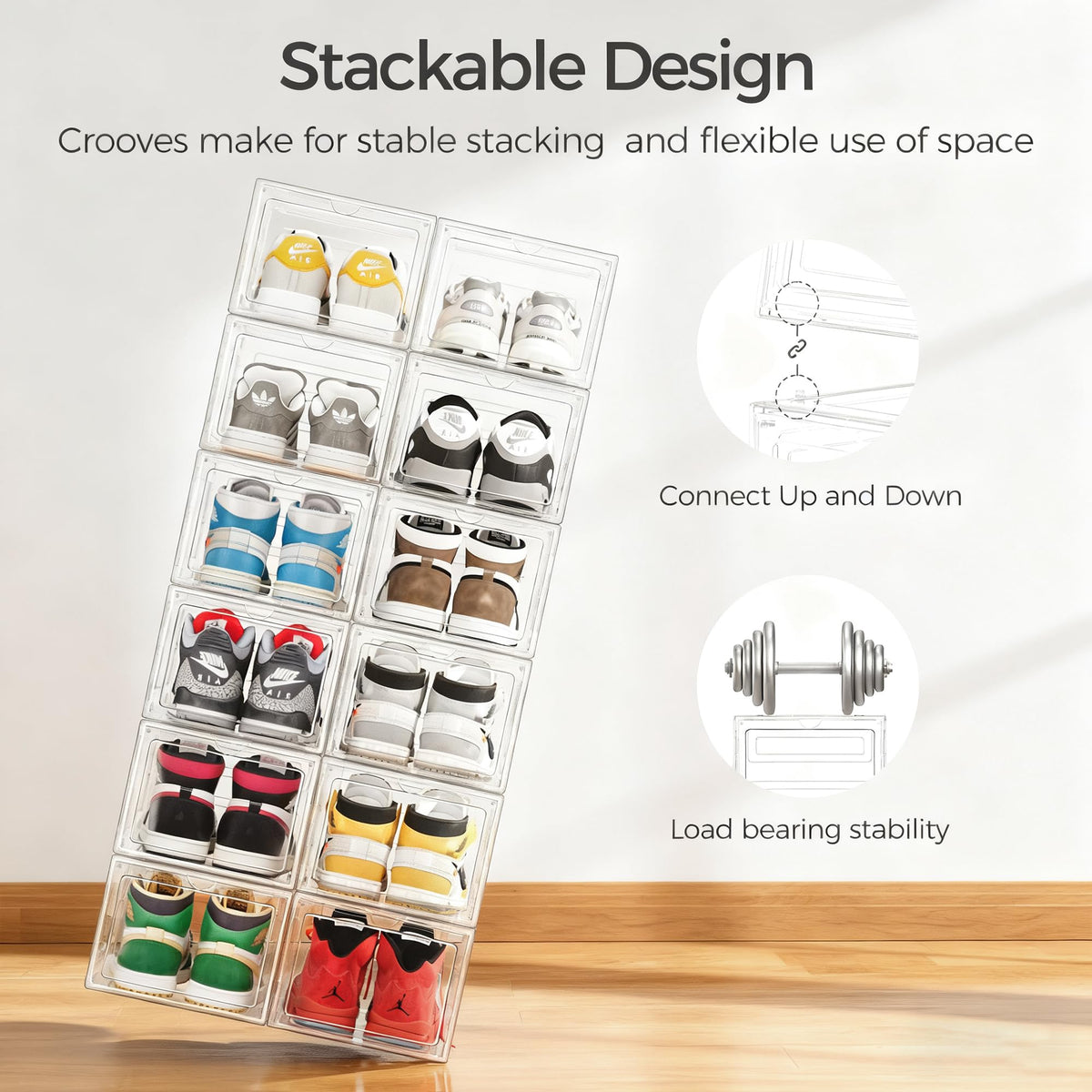 Upgraded Hard Shoe Storage Box 12 Pack XL Clear Shoe Organizer (12 Count)