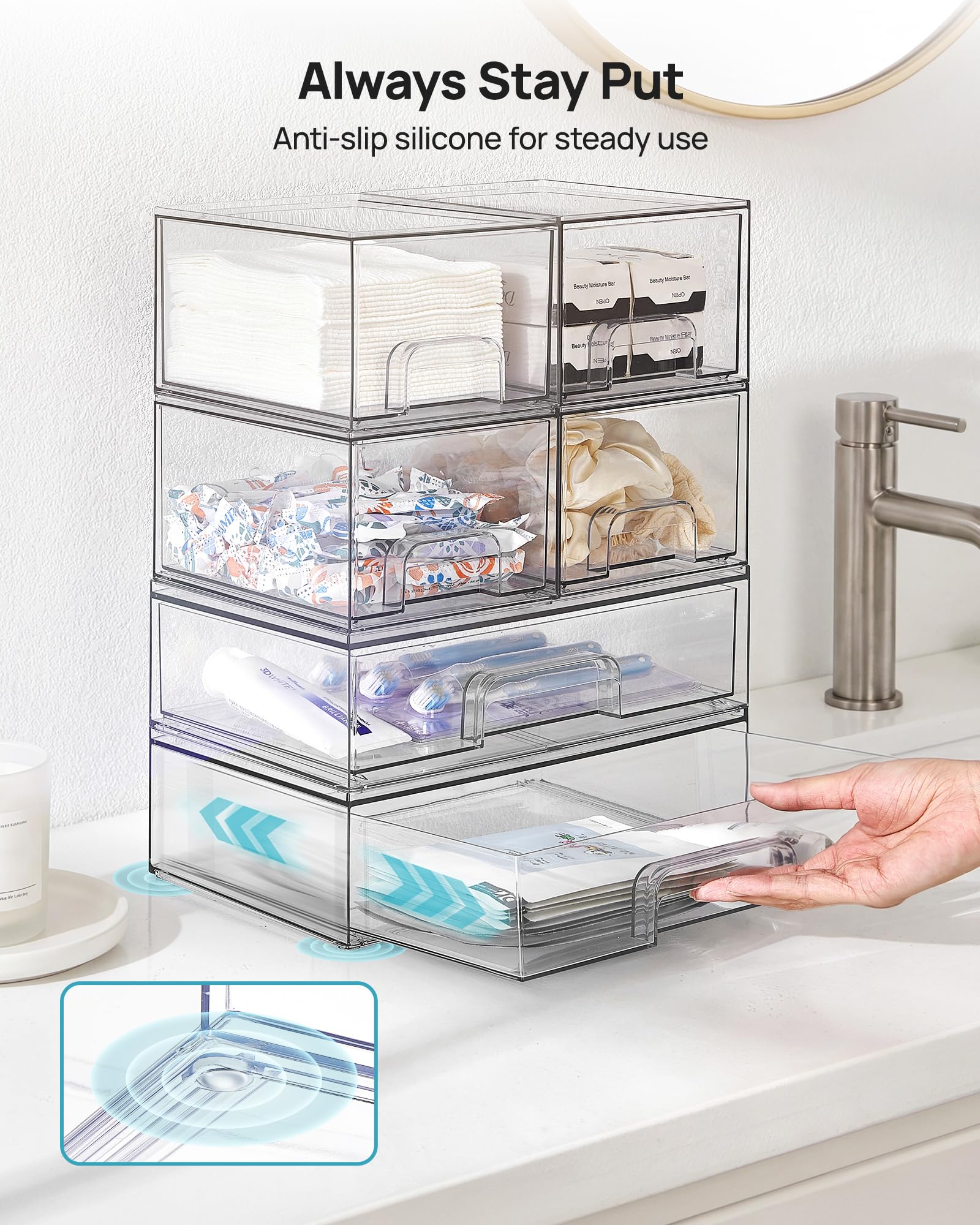 Clear Stackable Storage Drawers Set of 5 (5 Count)