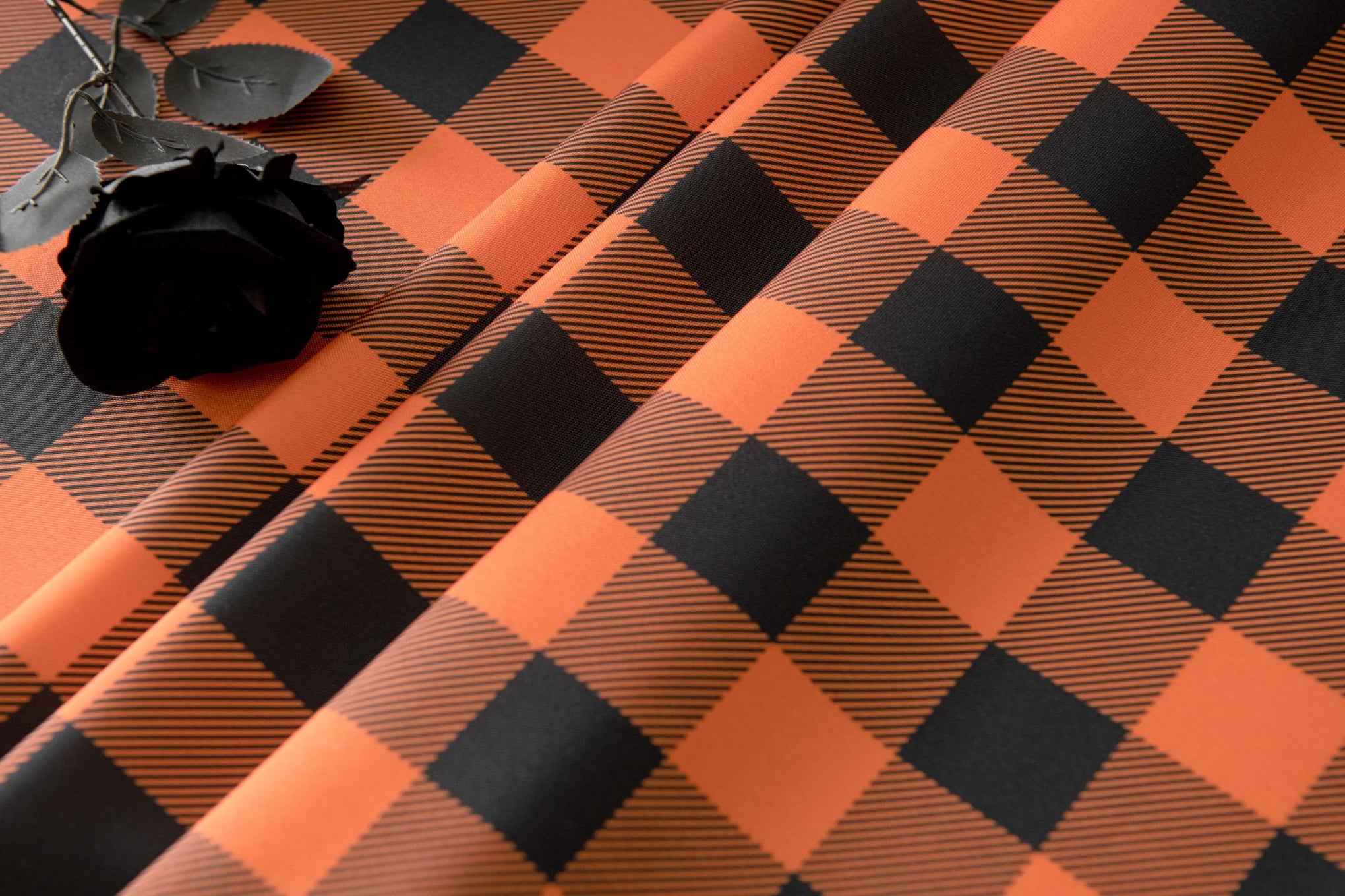 Waterproof Orange Plaid Tablecloth Fabric