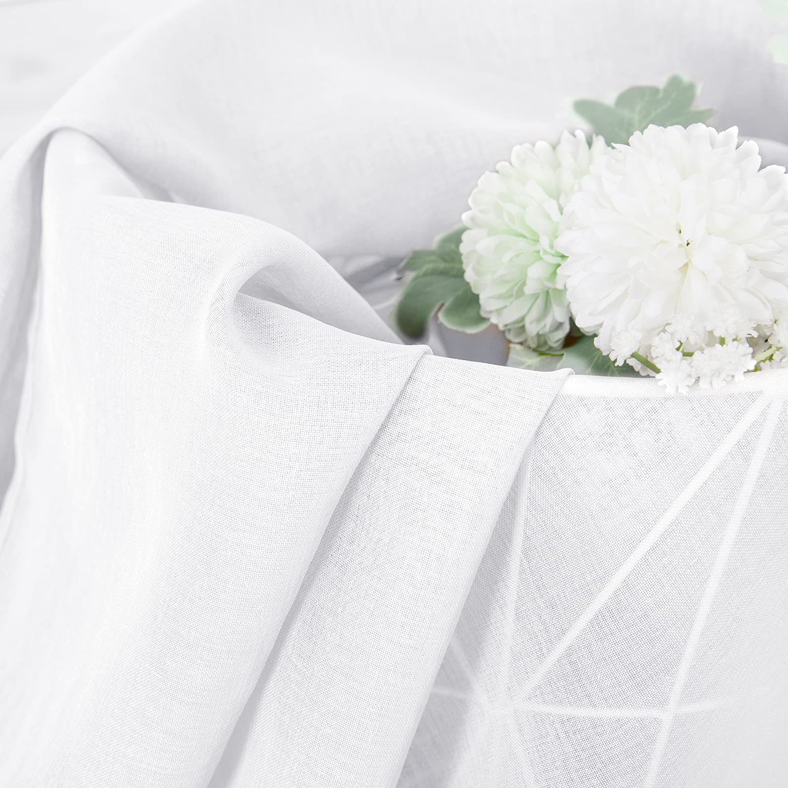 Short Sheer Curtains Linen Textured Bedroom Curtain Sheers Light Filtering Rod Pocket Voile Curtains for Living Room