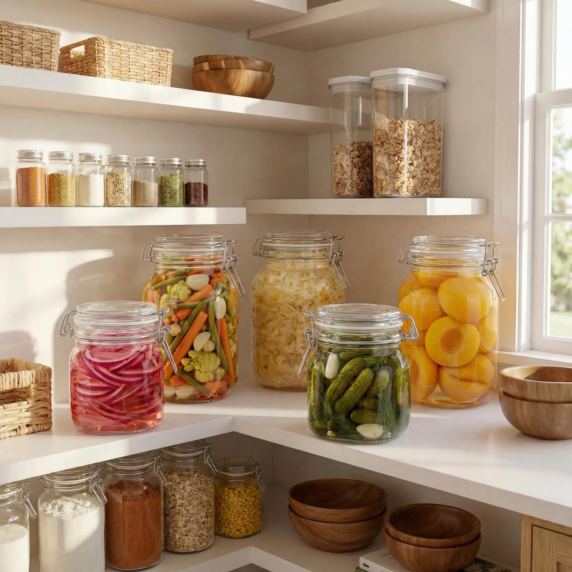 Square Glass Jars with Airtight Lids (5 Count)