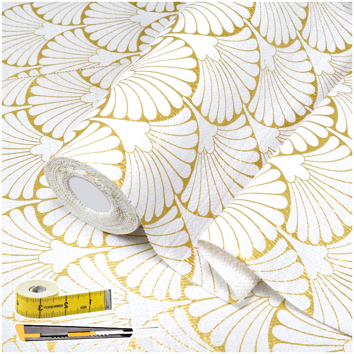 Shelf Liners Non Adhesive Gold Background White Fan (2778.56 sq in sq in)