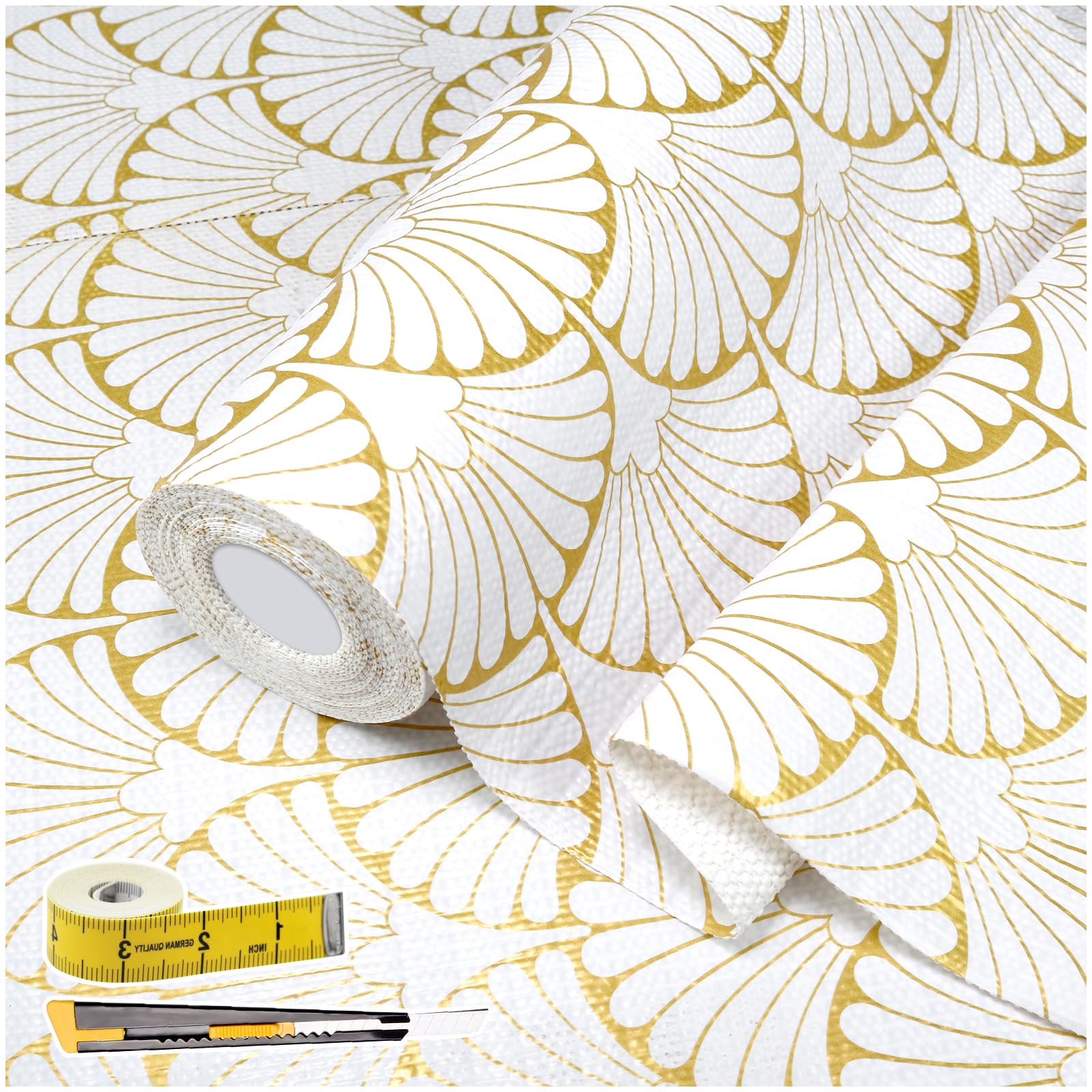 Shelf Liners Non Adhesive Gold Background White Fan (6125.09 sq in)