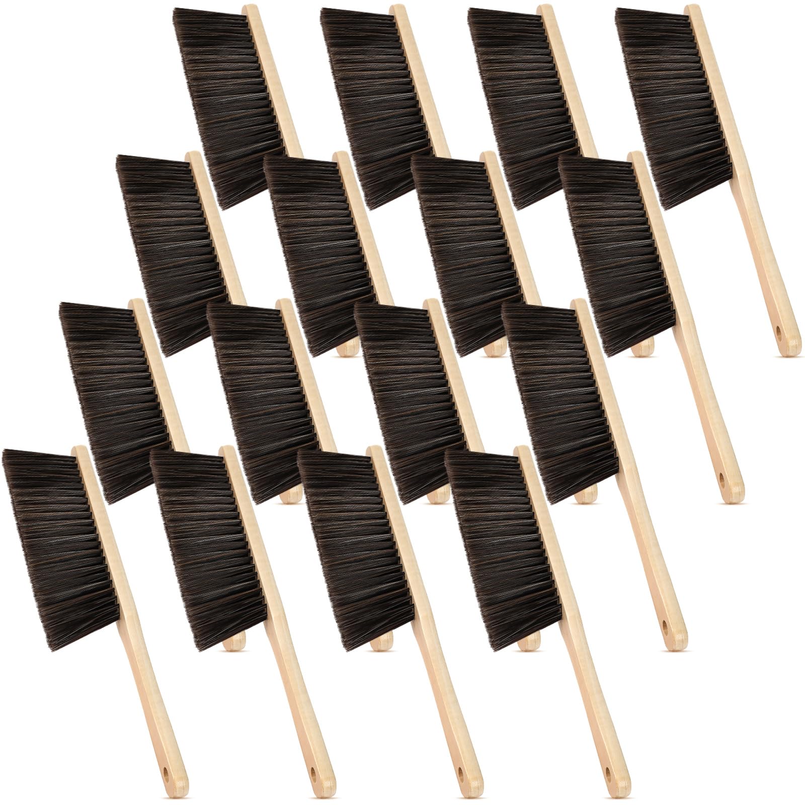 16 Pieces Wooden Dust Brush Bulk Hand Broom Bench Soft Bristle Cleaning Outdoor Furniture Brushes with Long Wood Handle for Cleaning Car Bed Sofa Fireplace Couch Clothes (16 Count)