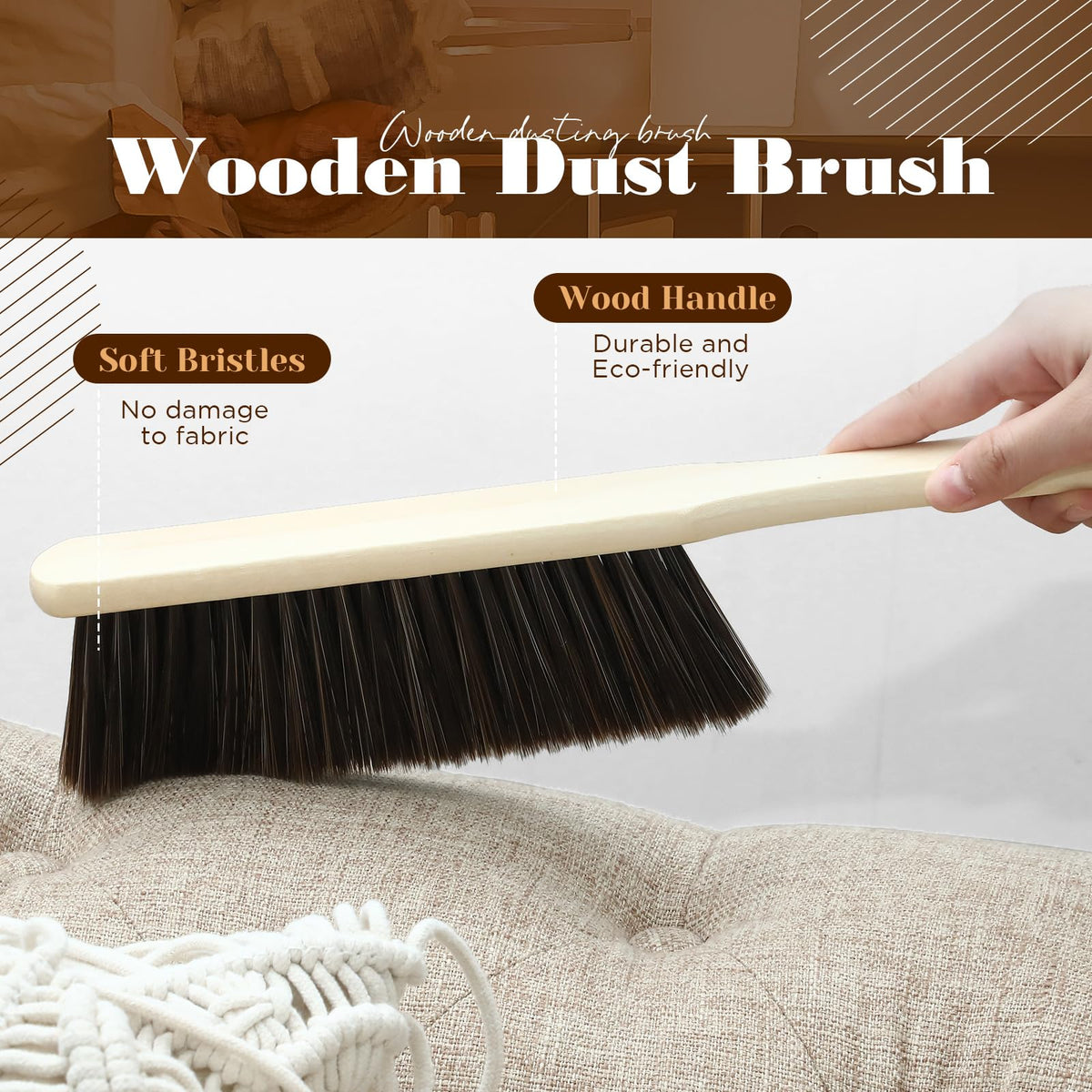 24 Pieces Wooden Dust Brush Bulk Hand Broom Bench Soft Bristle Cleaning Outdoor Furniture Brushes with Long Wood Handle for Cleaning Car Bed Sofa Fireplace Couch Clothes (24 Count)