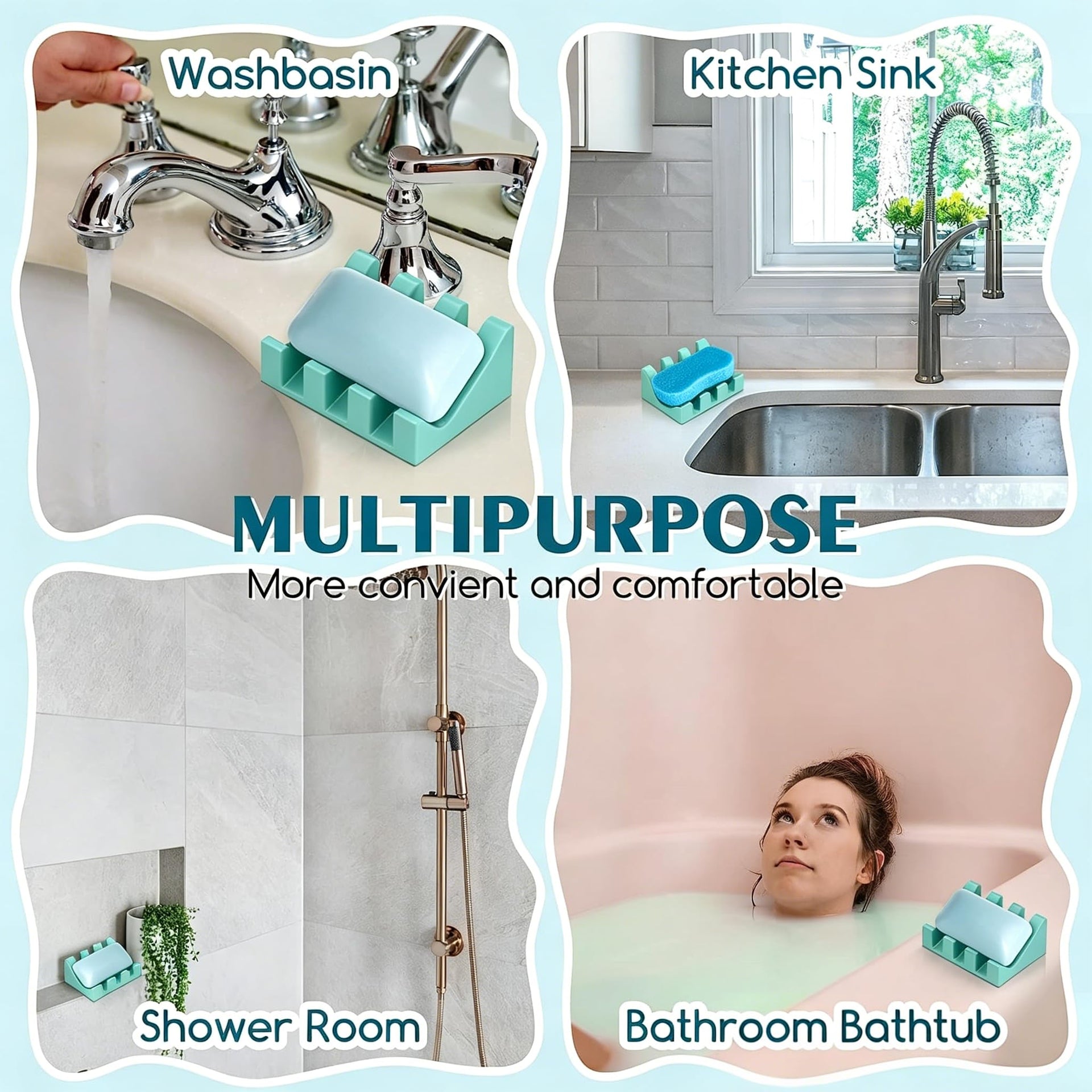 Silicone Soap Dish Self Draining for Shower & Kitchen