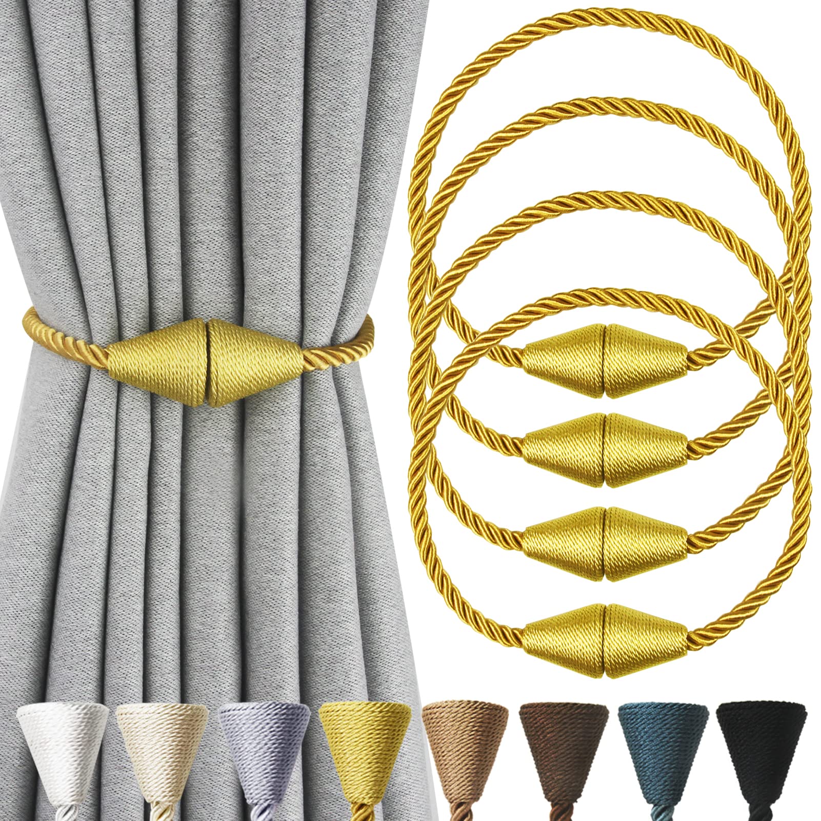 Magnetic Curtain Tiebacks Rope Decorative Holdbacks for Drapes Nieffeiy (4 Count)
