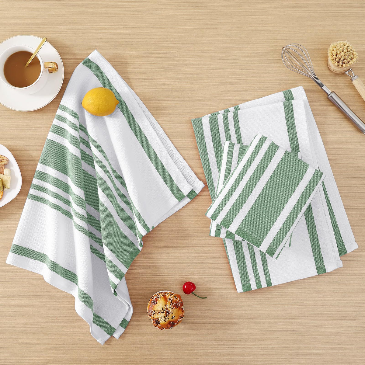 Premium Cotton Stripe Kitchen Towels 8 Pack (8 Count)