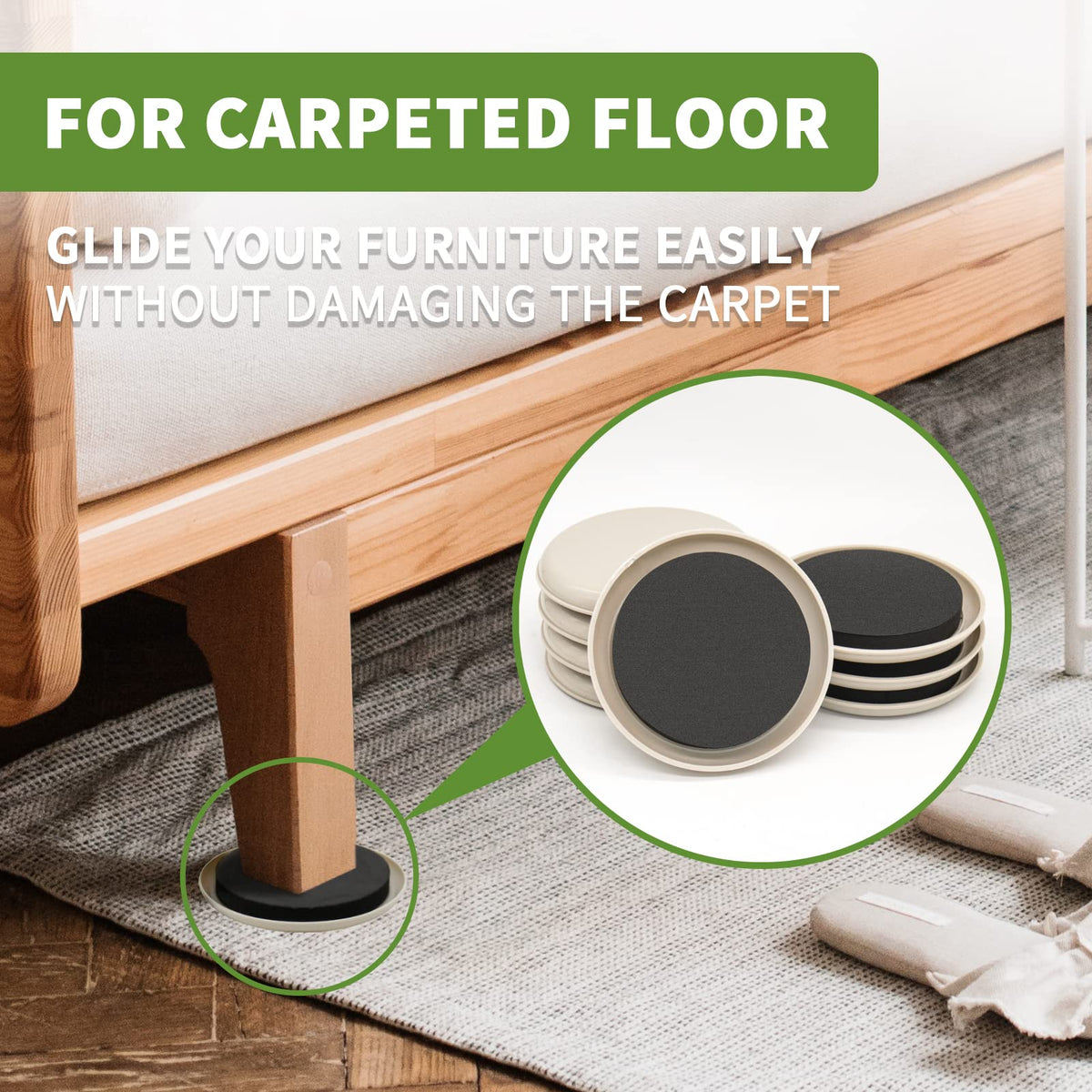 Furniture Sliders for Carpet 8 PCS (8 Count)