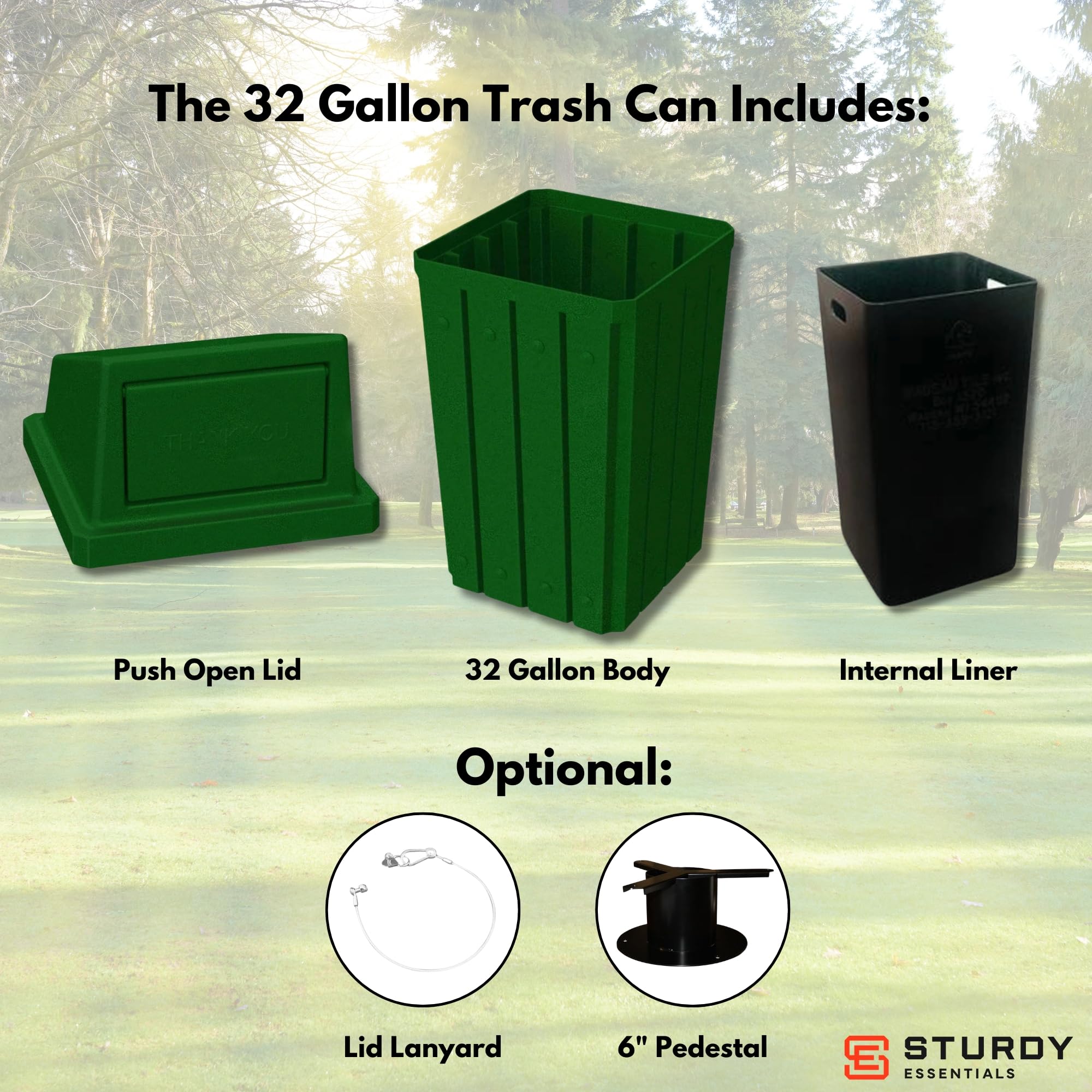 Campus Collection 32 Gallon Commercial Trash Can with Lid