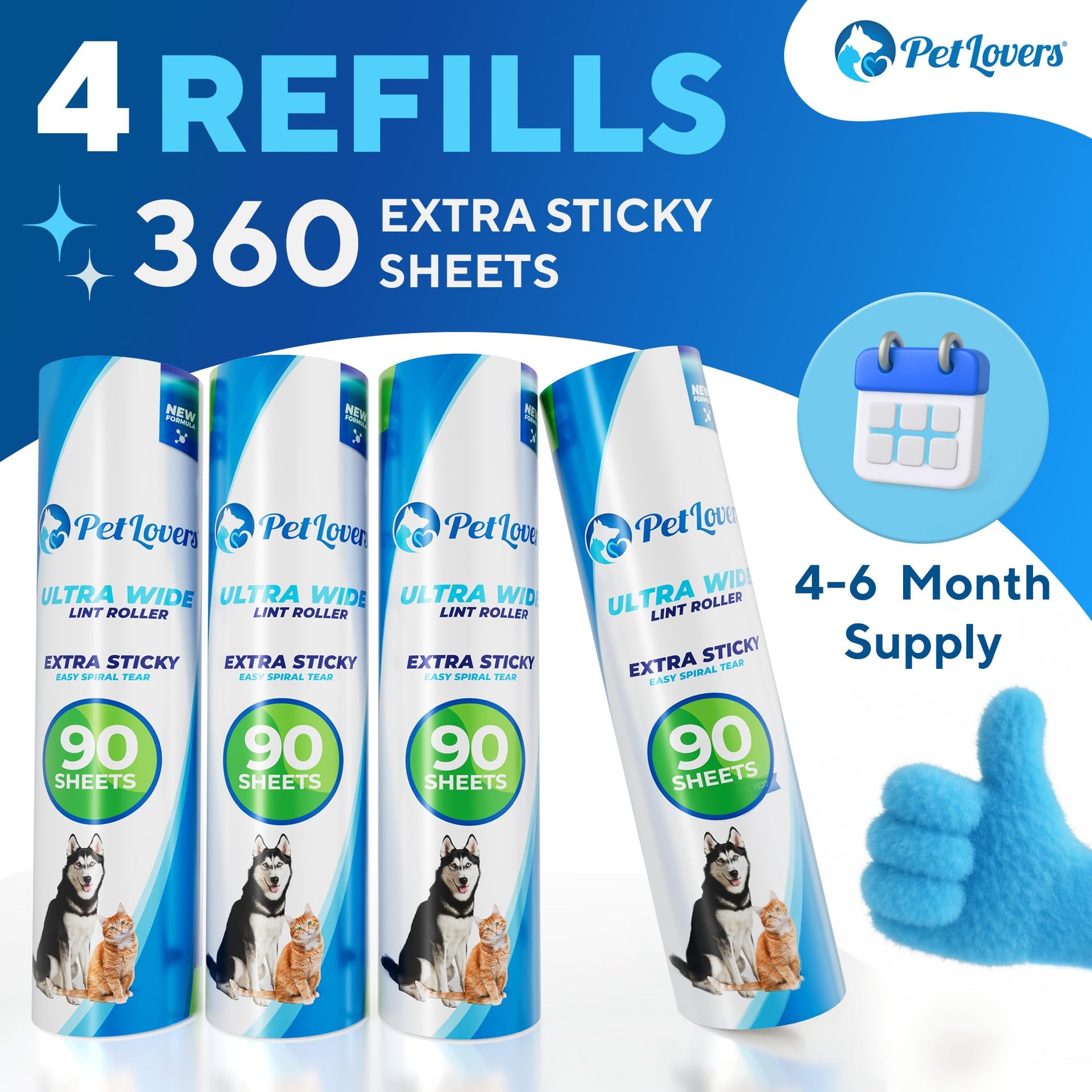 Extra Sticky Floor Lint Roller 4 Pack of Refills Only