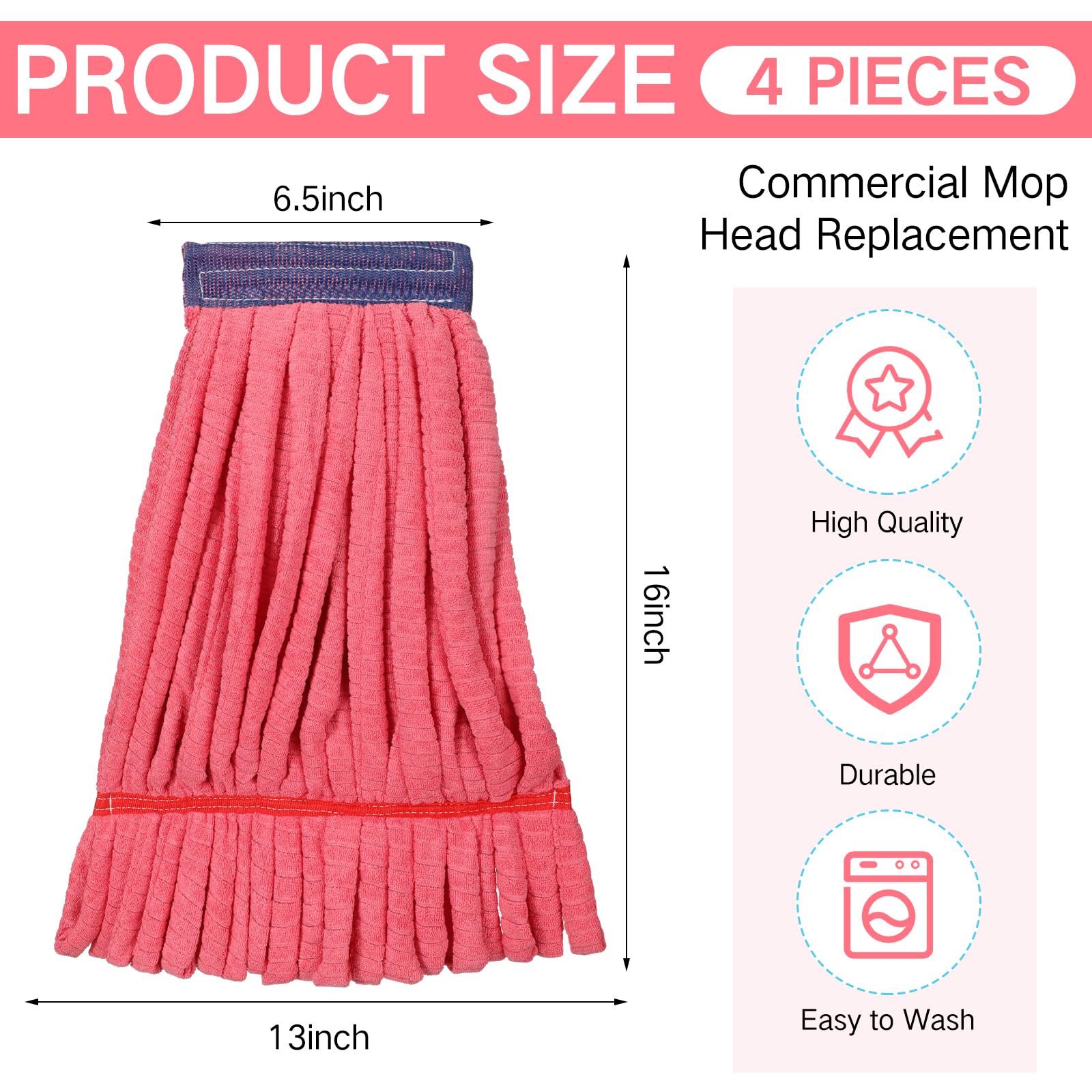 4 Pcs Microfiber Commercial Mop Head Replacement Tube Industrial Looped End Mop Heads Refill for Floor Cleaning for Home Commercial Industrial Use