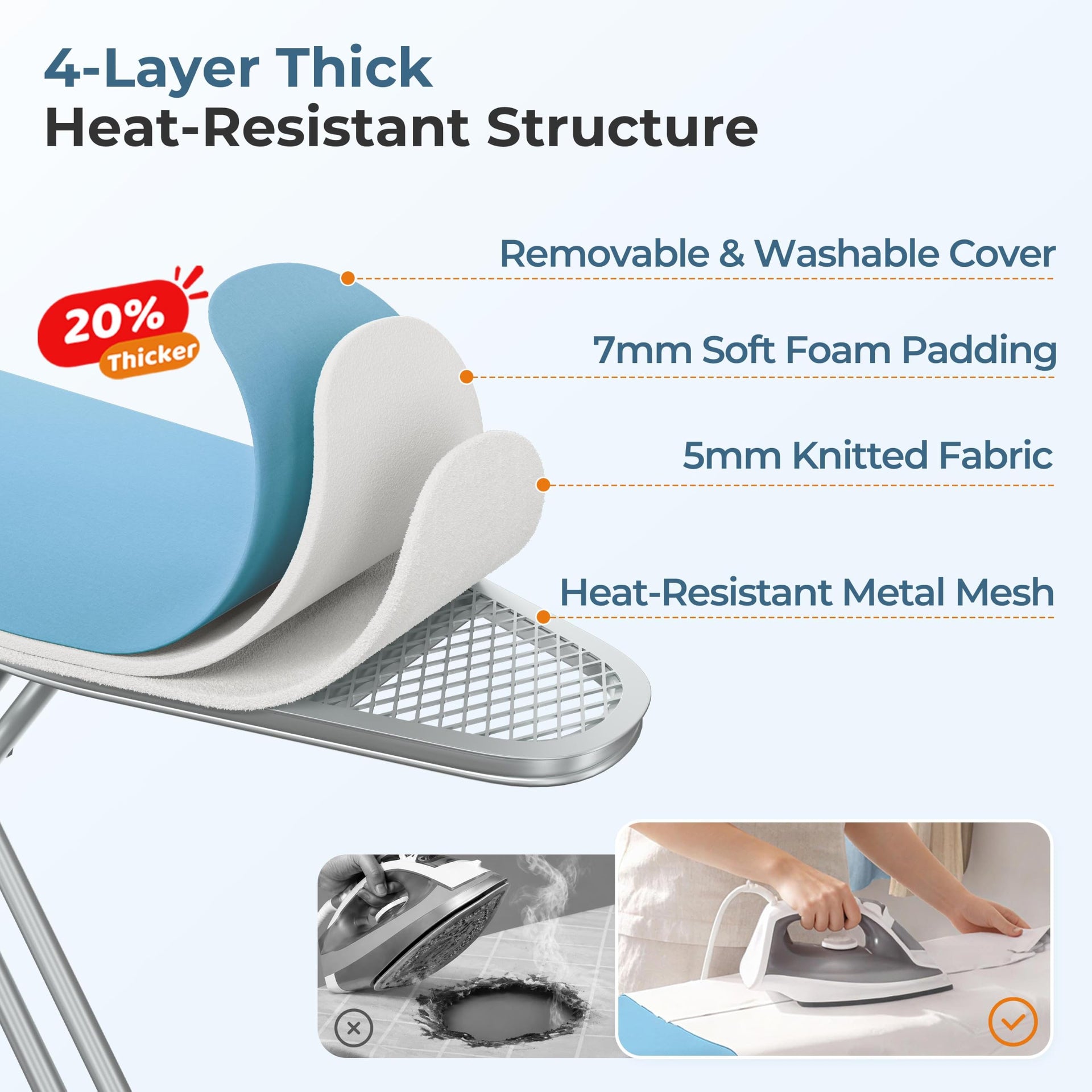 Ironing Board 43"x14" with Heavy Duty Iron Rest